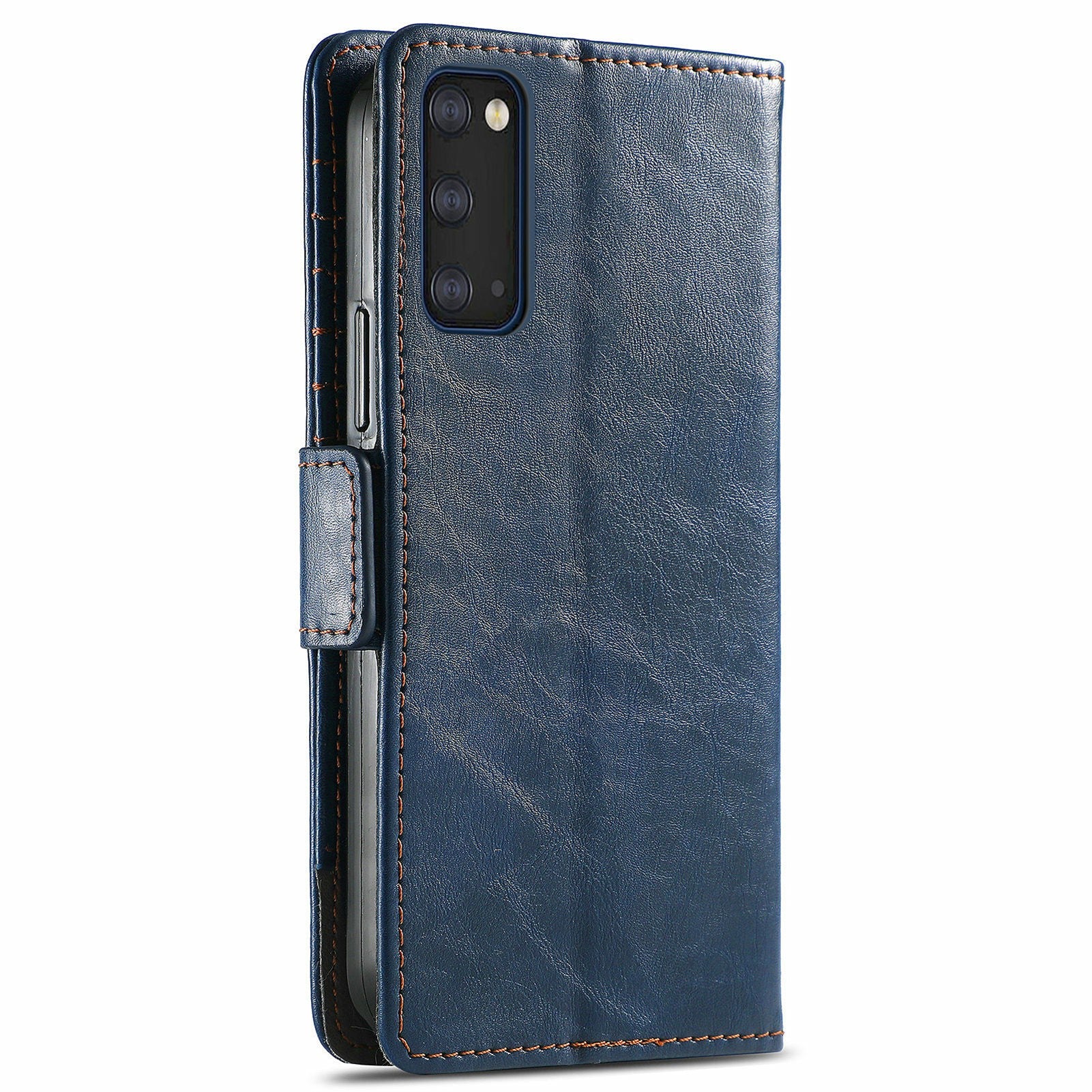 CASENEO 002 Series All-inclusive Protection Business Style Splicing PU Leather Stand Wallet Case for Samsung Galaxy S20 Plus 4G/5G - Dark Blue