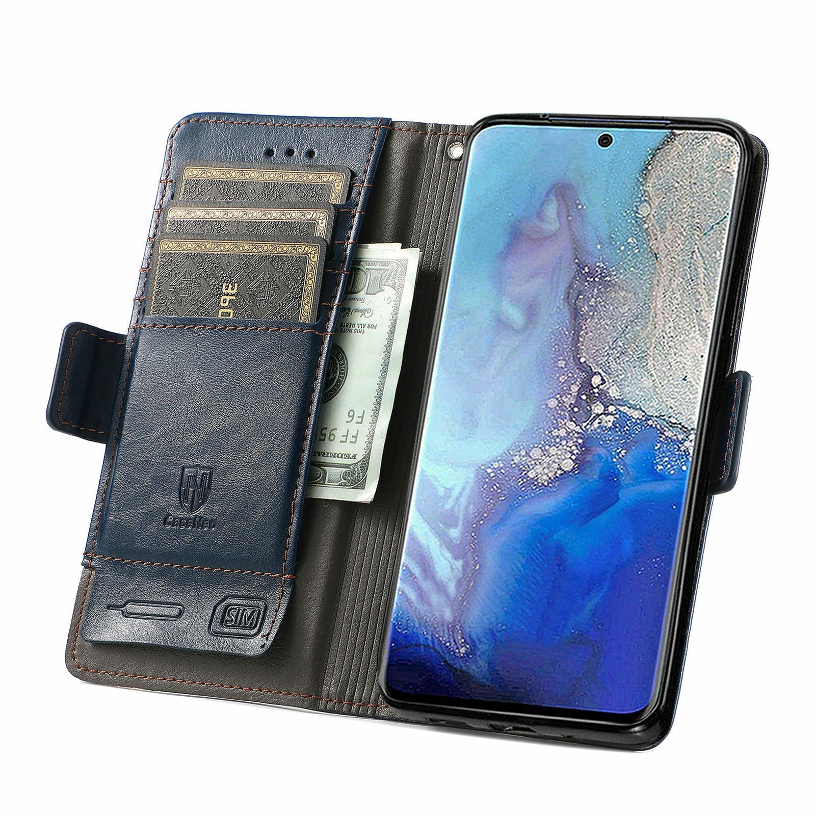 CASENEO 002 Series All-inclusive Protection Business Style Splicing PU Leather Stand Wallet Case for Samsung Galaxy S20 Plus 4G/5G - Dark Blue