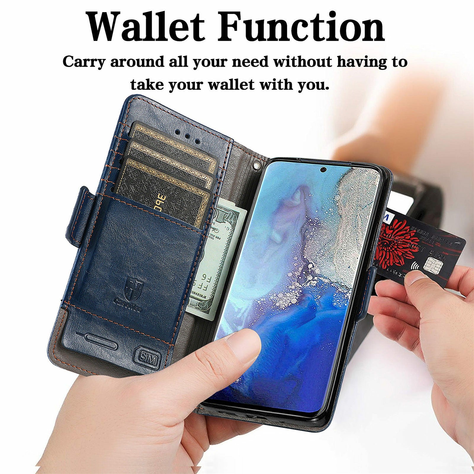 CASENEO 002 Series All-inclusive Protection Business Style Splicing PU Leather Stand Wallet Case for Samsung Galaxy S20 Plus 4G/5G - Dark Blue