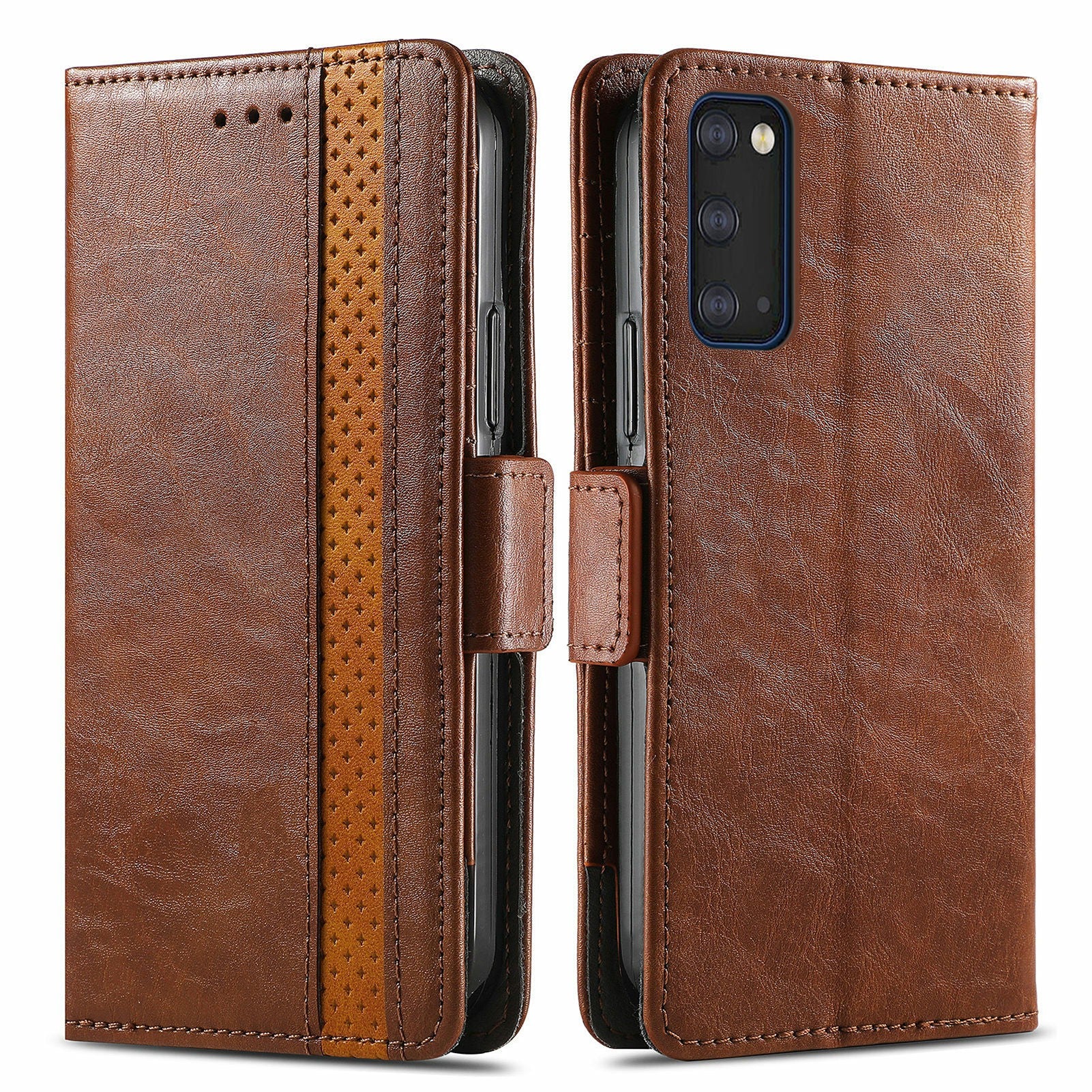 CASENEO 002 Series All-inclusive Protection Business Style Splicing PU Leather Stand Wallet Case for Samsung Galaxy S20 Plus 4G/5G - Dark Brown