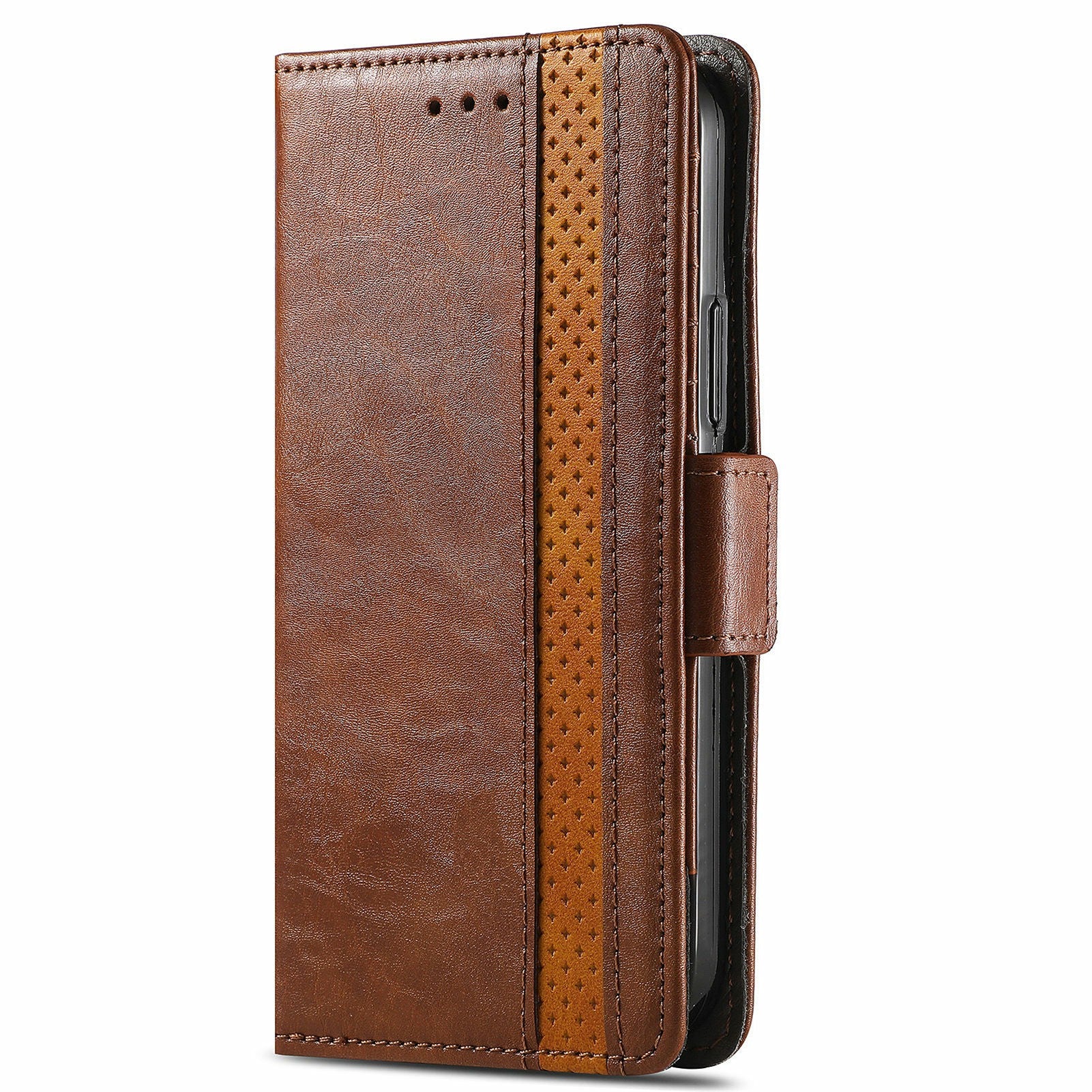 CASENEO 002 Series All-inclusive Protection Business Style Splicing PU Leather Stand Wallet Case for Samsung Galaxy S20 Plus 4G/5G - Dark Brown