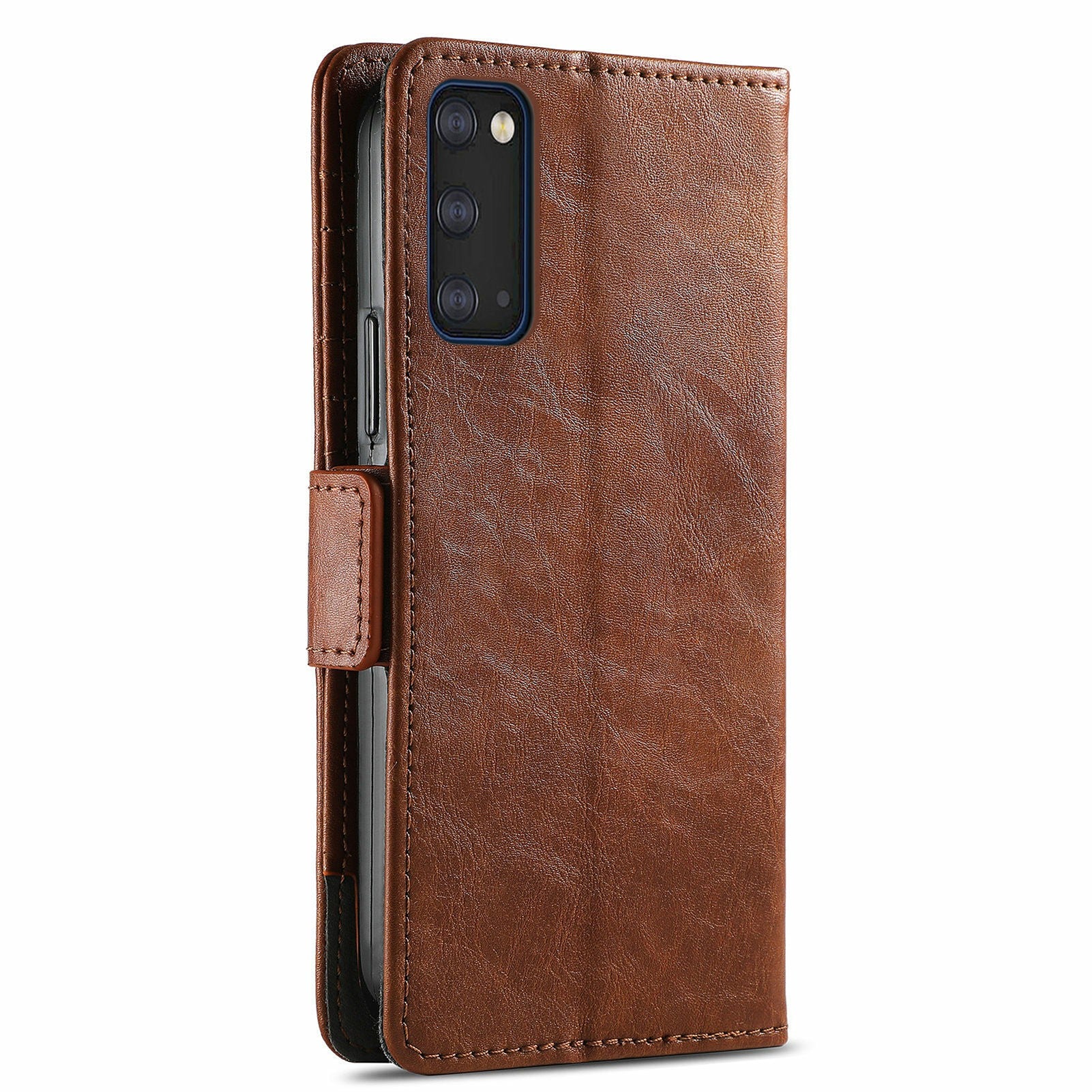 CASENEO 002 Series All-inclusive Protection Business Style Splicing PU Leather Stand Wallet Case for Samsung Galaxy S20 Plus 4G/5G - Dark Brown