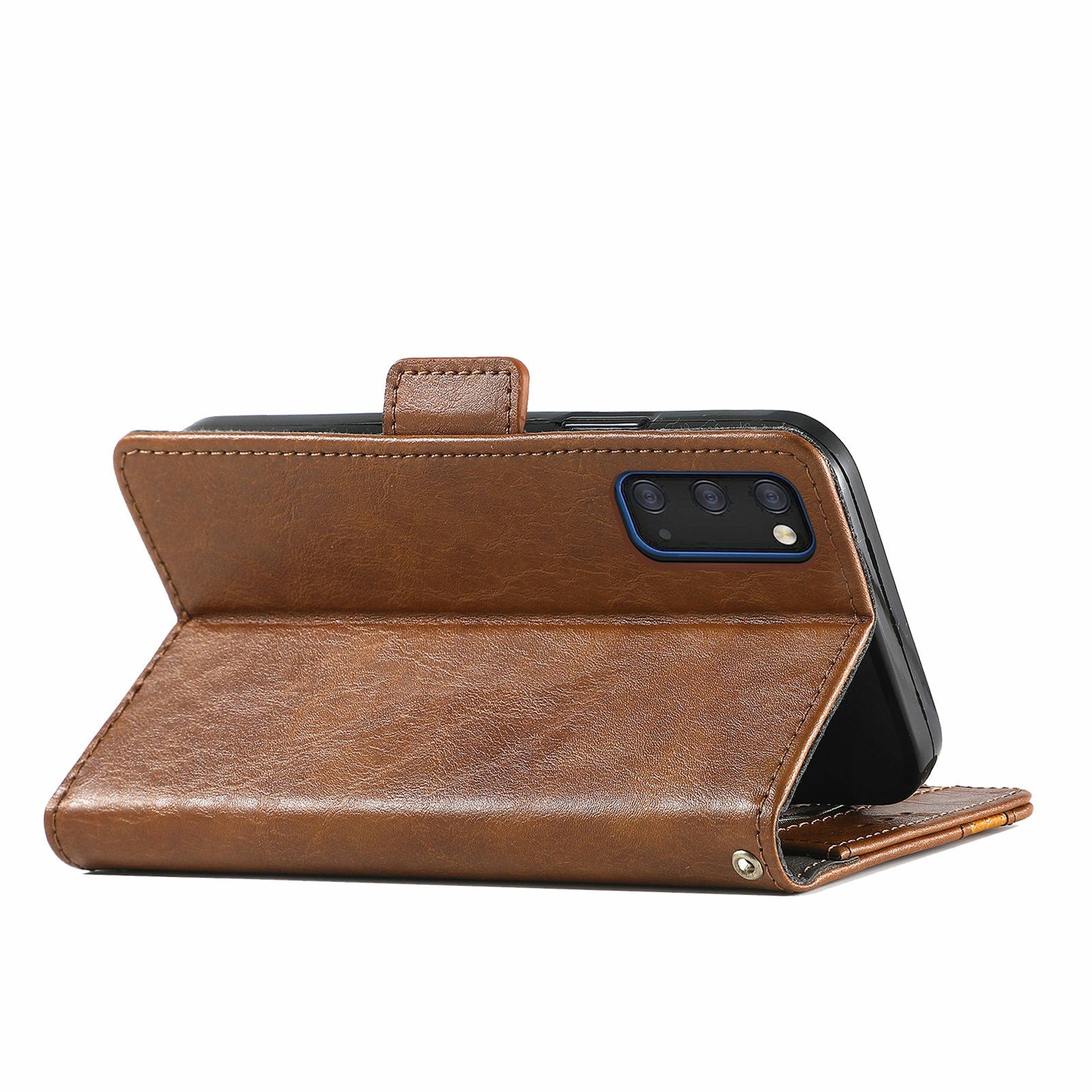 CASENEO 002 Series All-inclusive Protection Business Style Splicing PU Leather Stand Wallet Case for Samsung Galaxy S20 Plus 4G/5G - Dark Brown