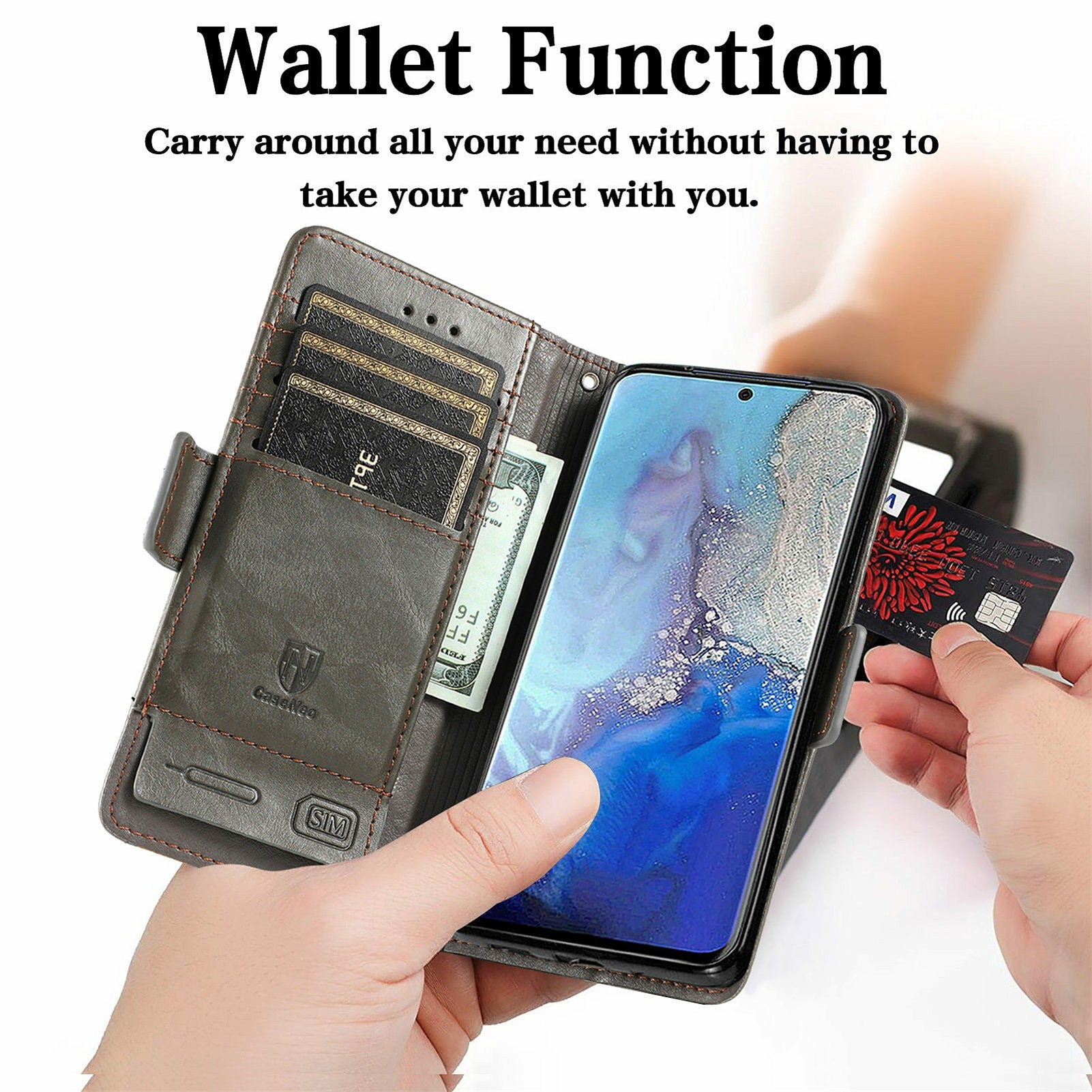 CASENEO 002 Series All-inclusive Protection Business Style Splicing PU Leather Stand Wallet Case for Samsung Galaxy S20 Plus 4G/5G - Grey