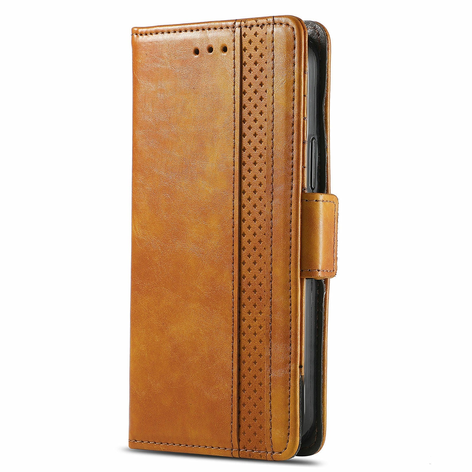 CASENEO 002 Series All-inclusive Protection Business Style Splicing PU Leather Stand Wallet Case for Samsung Galaxy S20 Plus 4G/5G - Light Brown