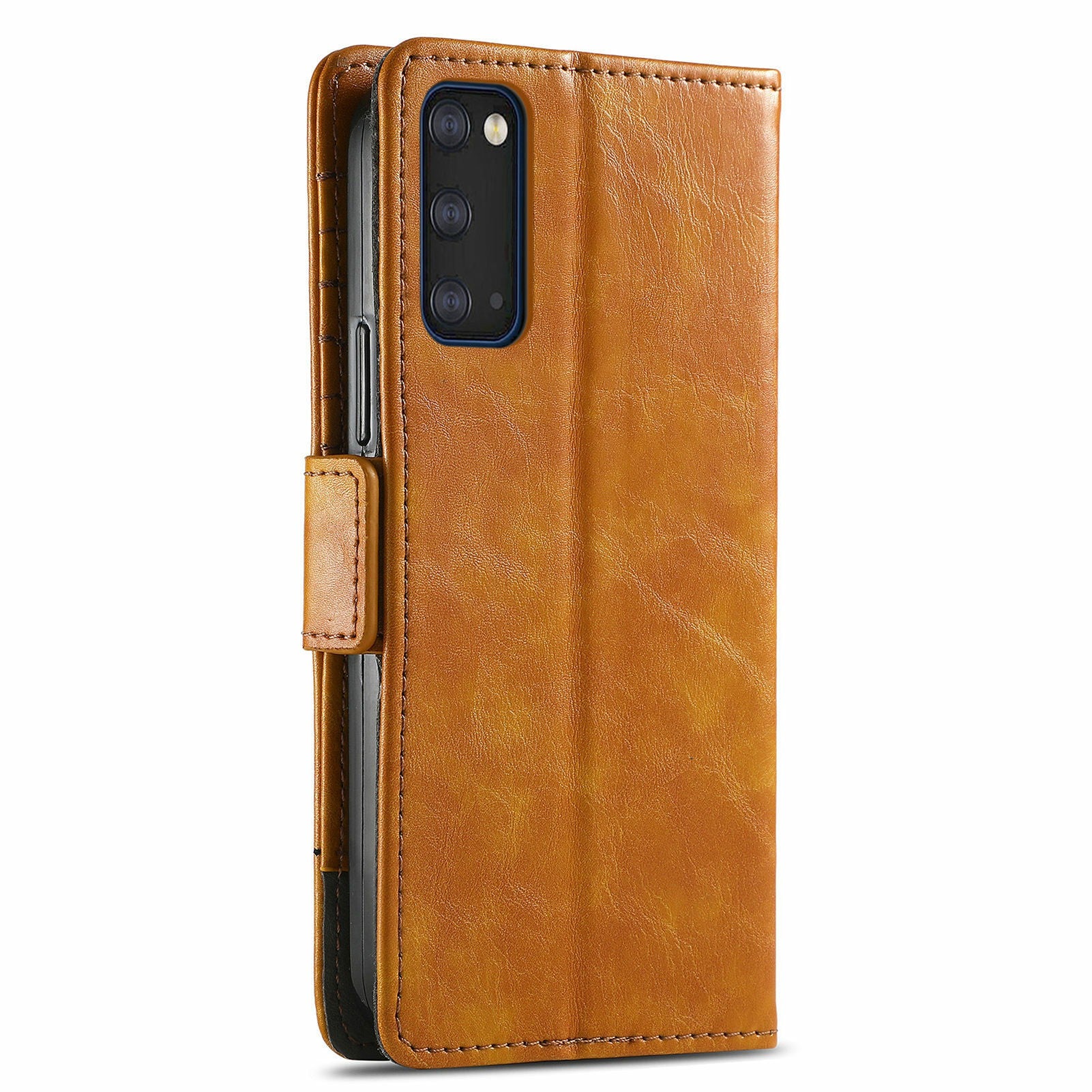 CASENEO 002 Series All-inclusive Protection Business Style Splicing PU Leather Stand Wallet Case for Samsung Galaxy S20 Plus 4G/5G - Light Brown