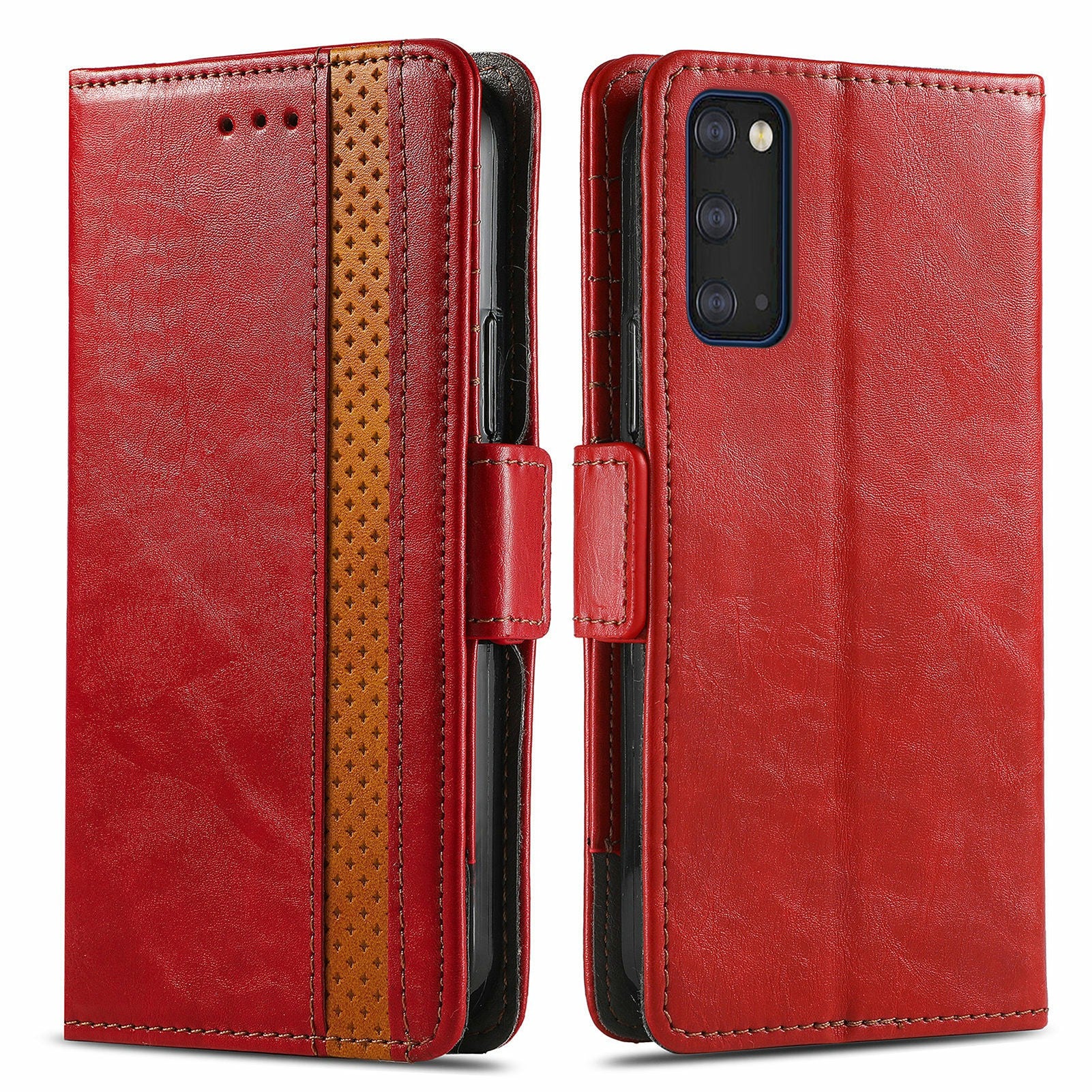 CASENEO 002 Series All-inclusive Protection Business Style Splicing PU Leather Stand Wallet Case for Samsung Galaxy S20 Plus 4G/5G - Red