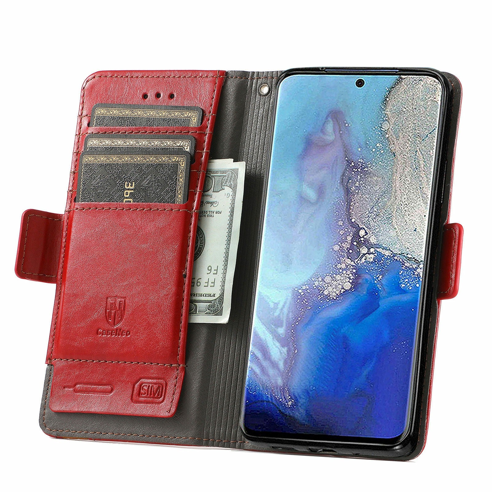 CASENEO 002 Series All-inclusive Protection Business Style Splicing PU Leather Stand Wallet Case for Samsung Galaxy S20 Plus 4G/5G - Red