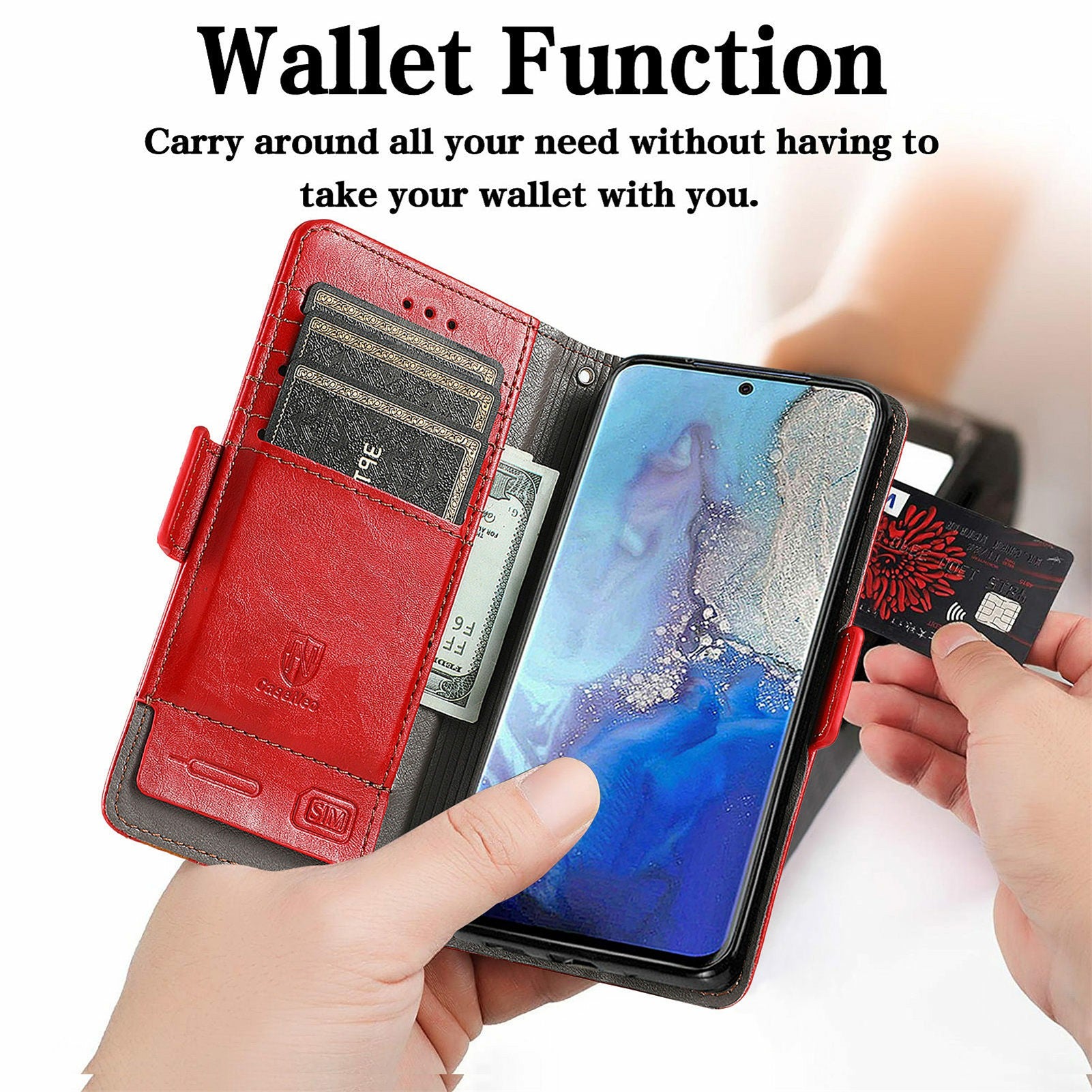 CASENEO 002 Series All-inclusive Protection Business Style Splicing PU Leather Stand Wallet Case for Samsung Galaxy S20 Plus 4G/5G - Red