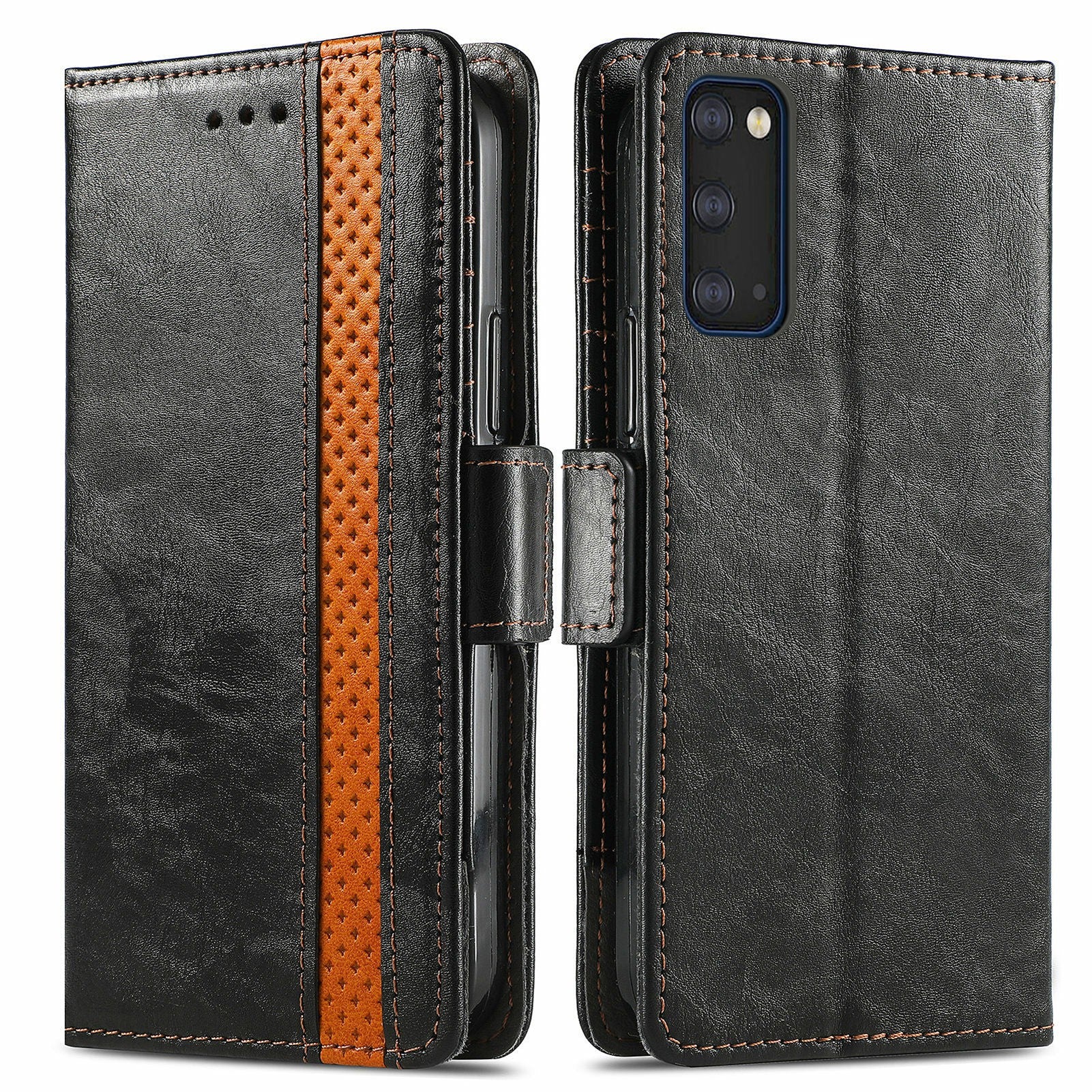 CASENEO 002 Series Bump-proof Business Style Splicing PU Leather Stand Wallet Case for Samsung Galaxy S20 4G/S20 5G - Black