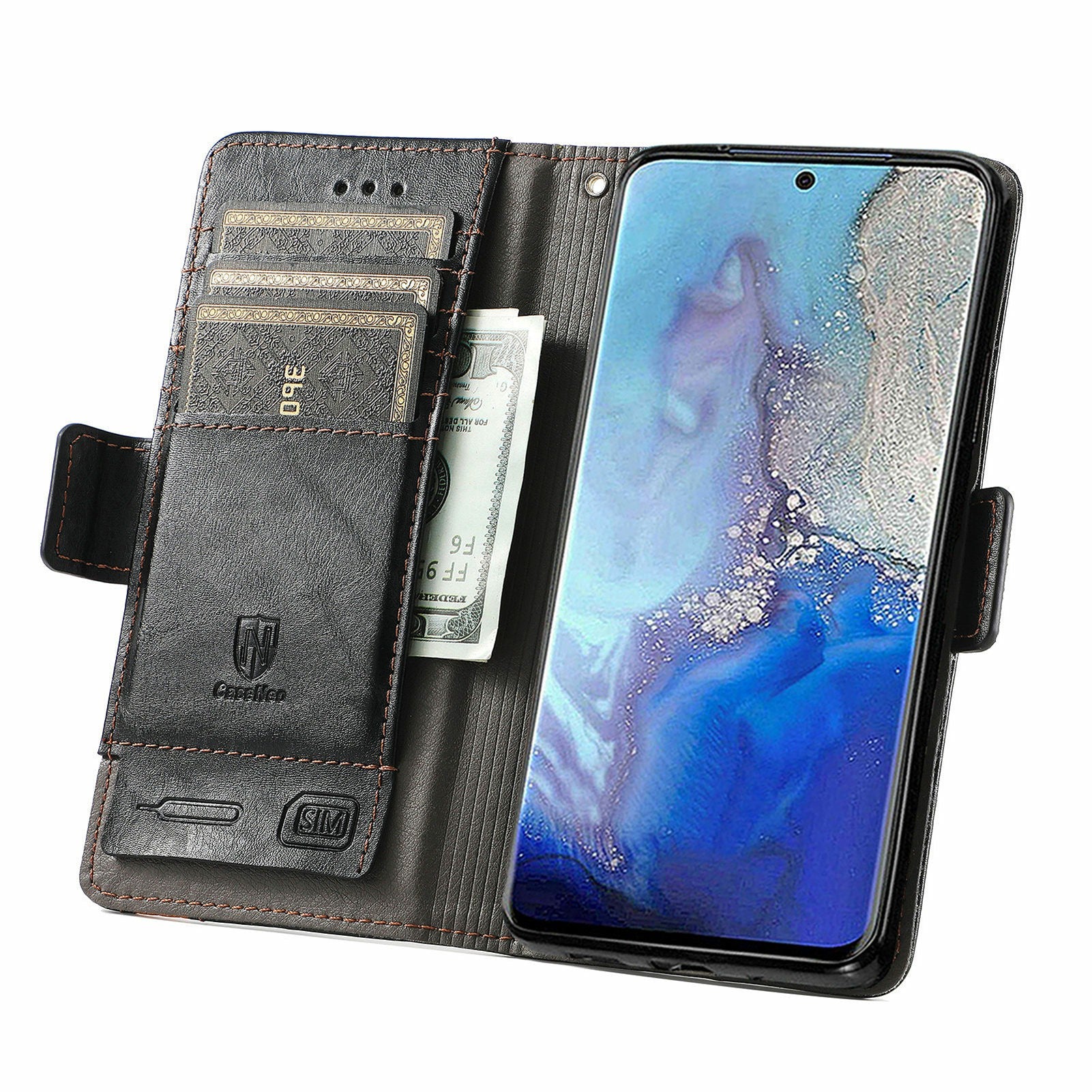 CASENEO 002 Series Bump-proof Business Style Splicing PU Leather Stand Wallet Case for Samsung Galaxy S20 4G/S20 5G - Black