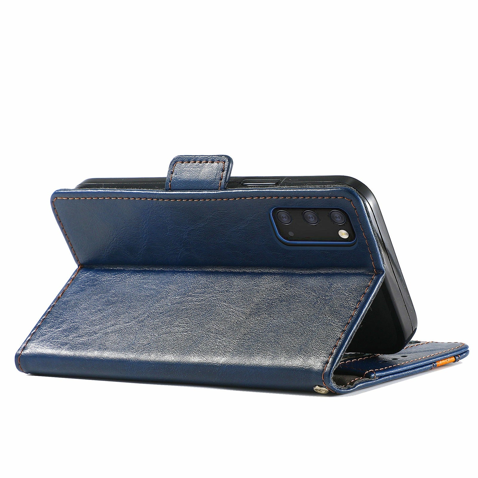 CASENEO 002 Series Bump-proof Business Style Splicing PU Leather Stand Wallet Case for Samsung Galaxy S20 4G/S20 5G - Dark Blue