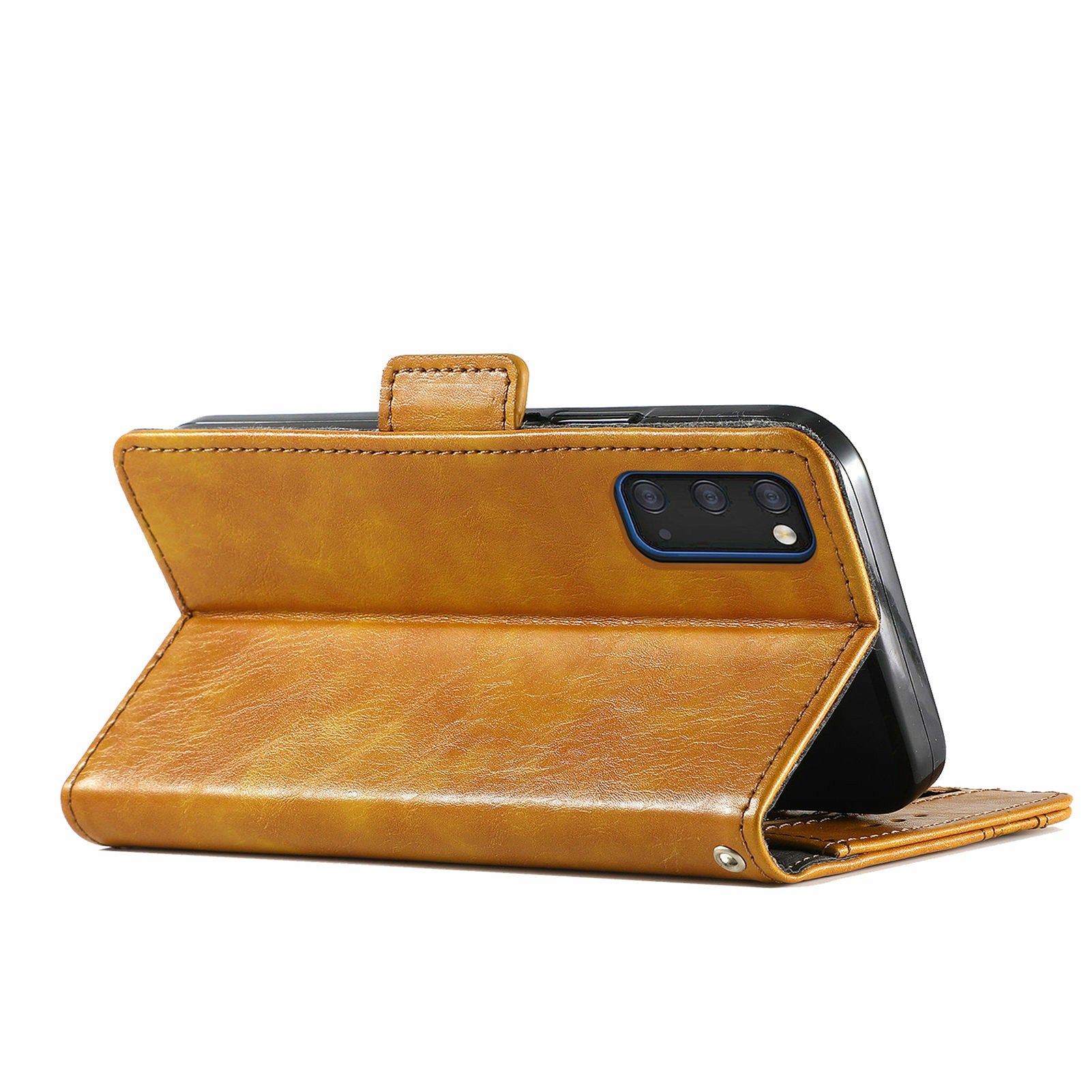 CASENEO 002 Series Bump-proof Business Style Splicing PU Leather Stand Wallet Case for Samsung Galaxy S20 4G/S20 5G - Light Brown