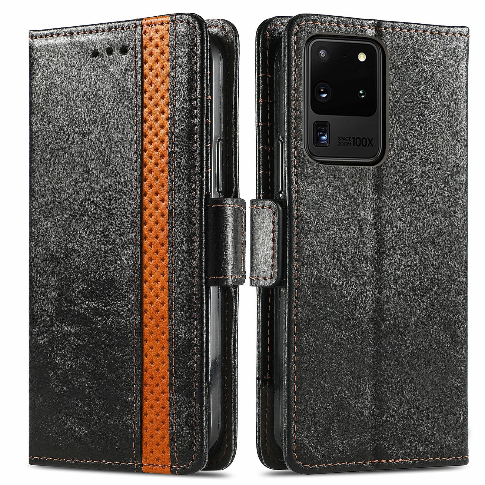 For Samsung Galaxy S20 Ultra CASENEO 002 Series Business Style Splicing Leather Case Stand Wallet Cover - Black