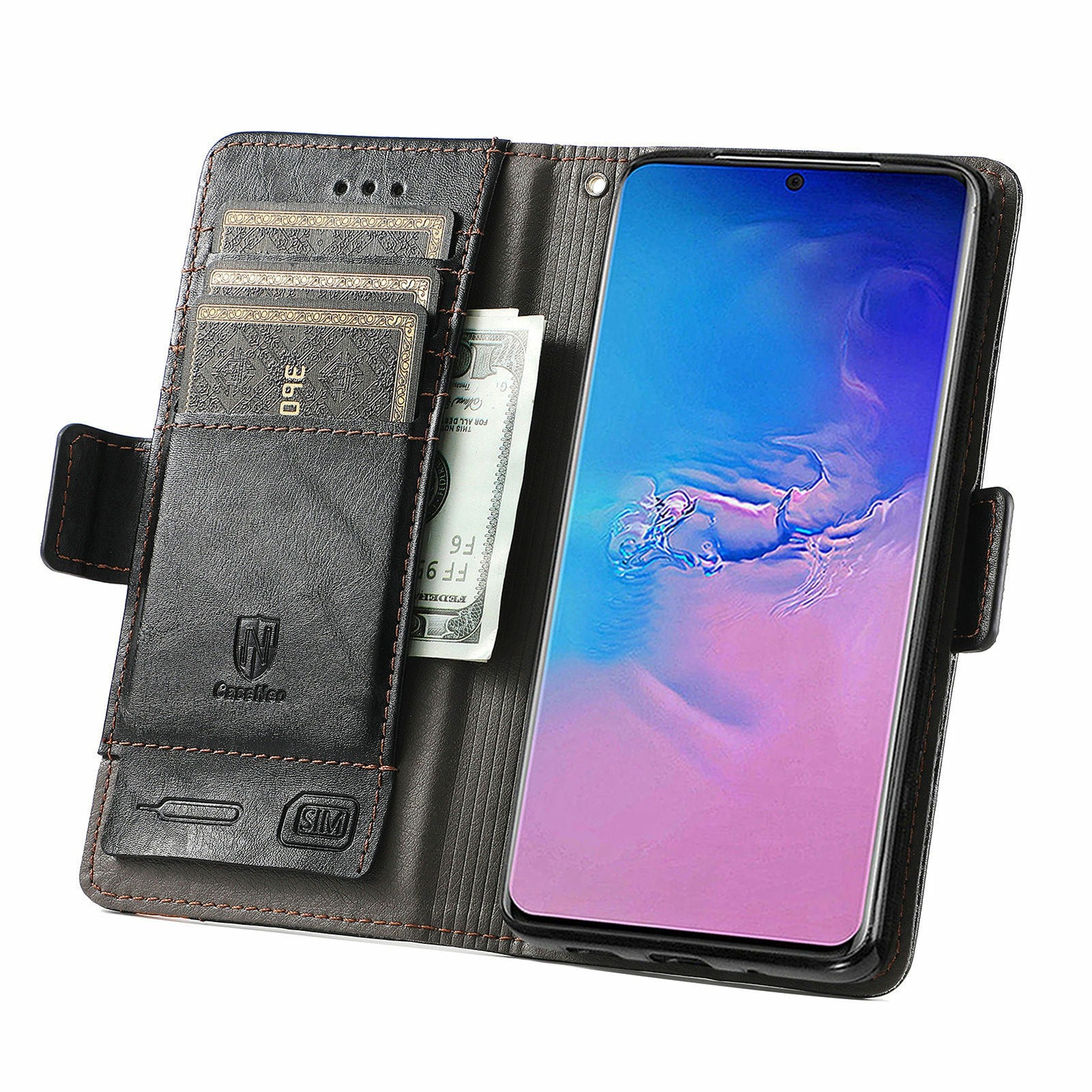 For Samsung Galaxy S20 Ultra CASENEO 002 Series Business Style Splicing Leather Case Stand Wallet Cover - Black