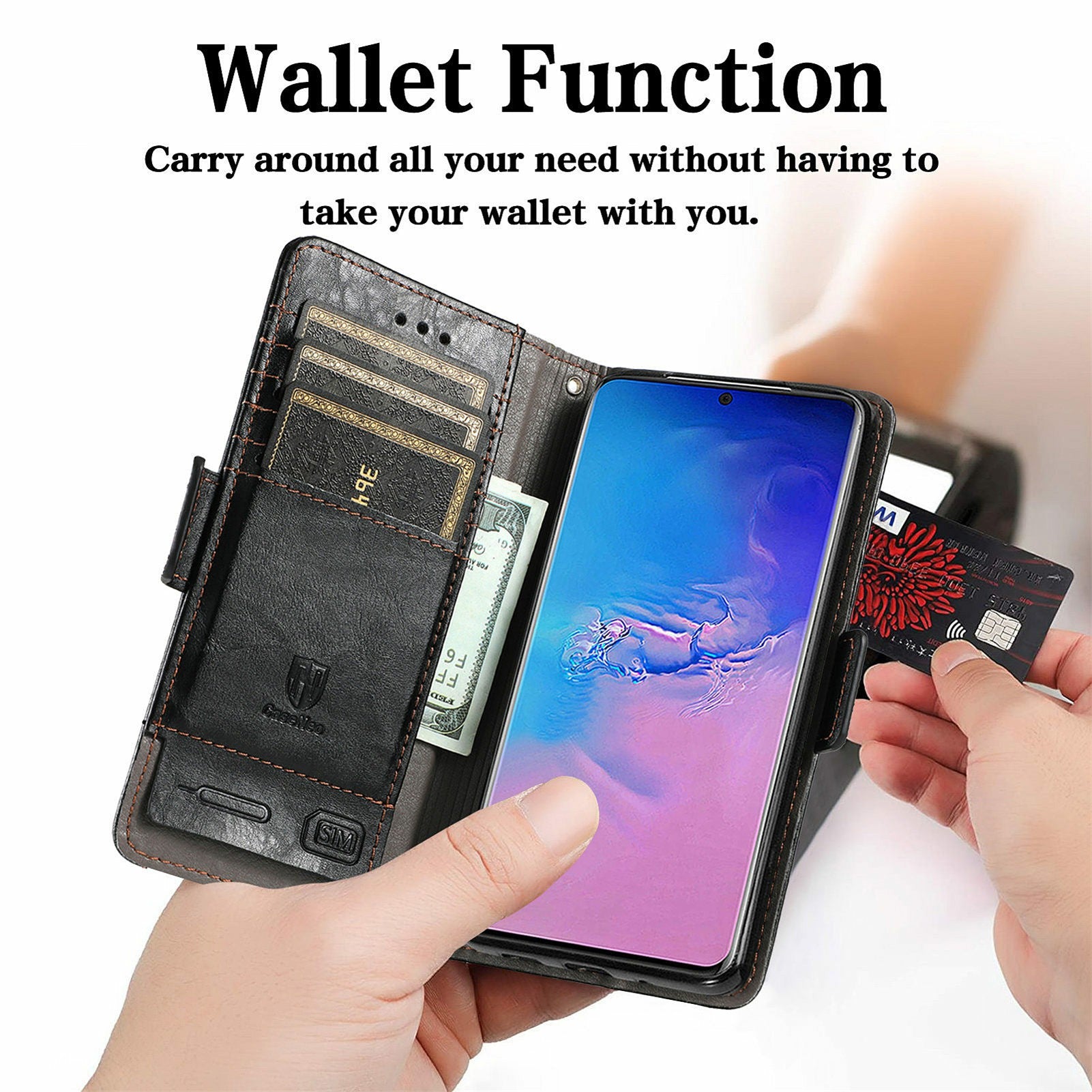 For Samsung Galaxy S20 Ultra CASENEO 002 Series Business Style Splicing Leather Case Stand Wallet Cover - Black