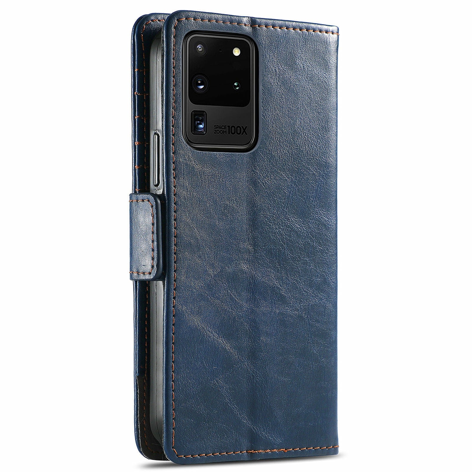 For Samsung Galaxy S20 Ultra CASENEO 002 Series Business Style Splicing Leather Case Stand Wallet Cover - Dark Blue