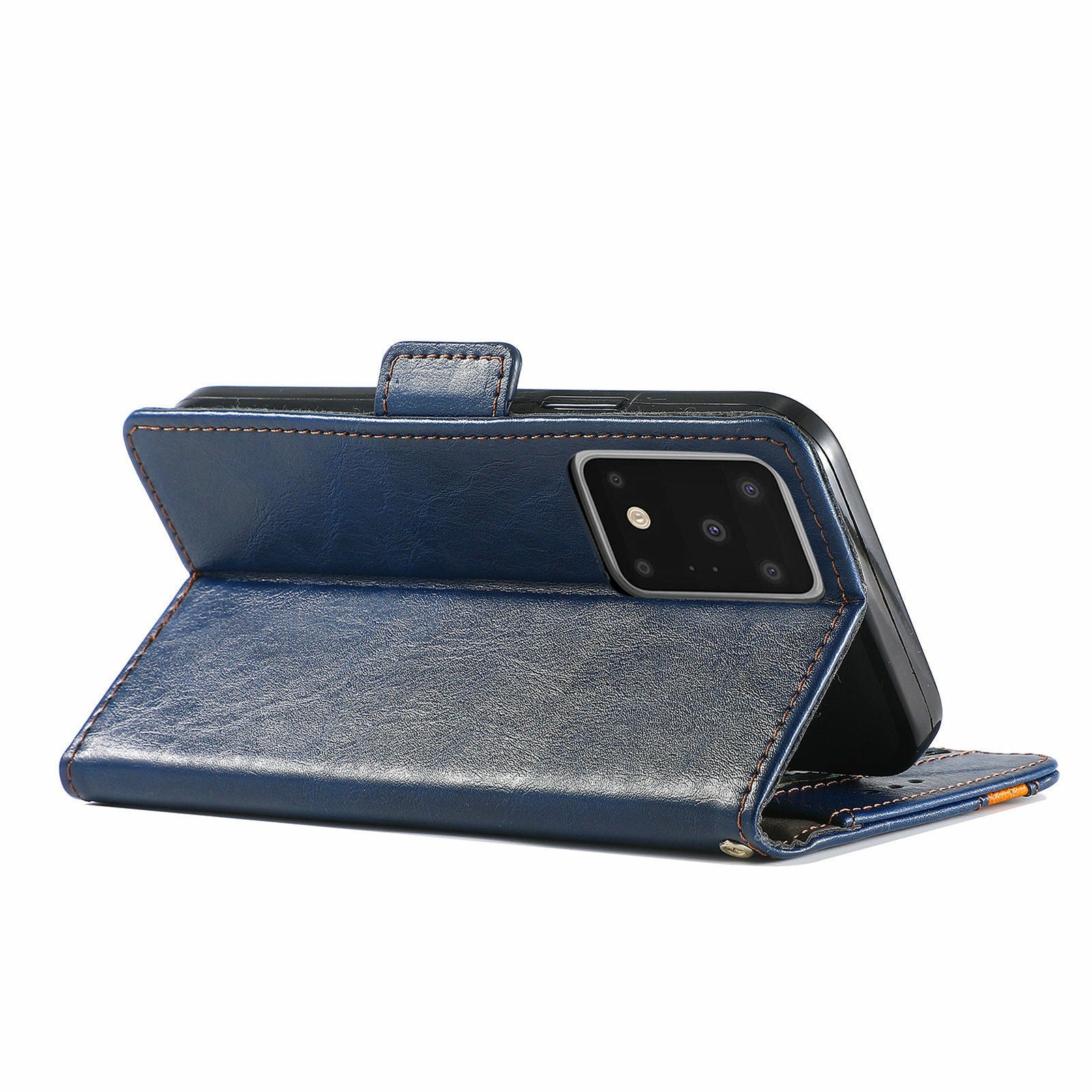 For Samsung Galaxy S20 Ultra CASENEO 002 Series Business Style Splicing Leather Case Stand Wallet Cover - Dark Blue