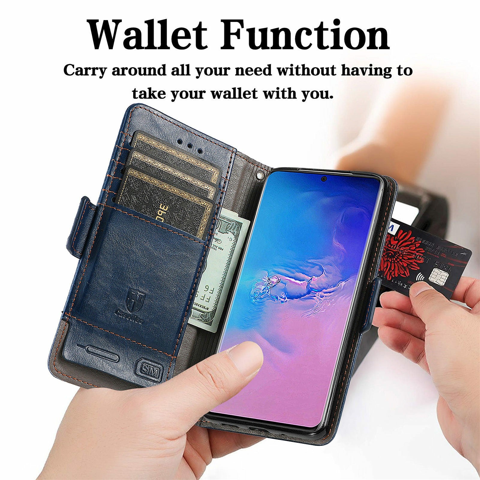 For Samsung Galaxy S20 Ultra CASENEO 002 Series Business Style Splicing Leather Case Stand Wallet Cover - Dark Blue