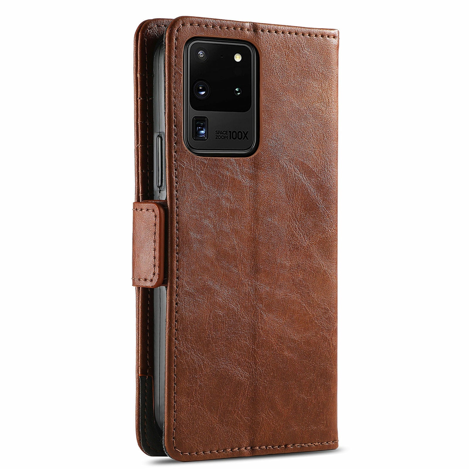 For Samsung Galaxy S20 Ultra CASENEO 002 Series Business Style Splicing Leather Case Stand Wallet Cover - Dark Brown