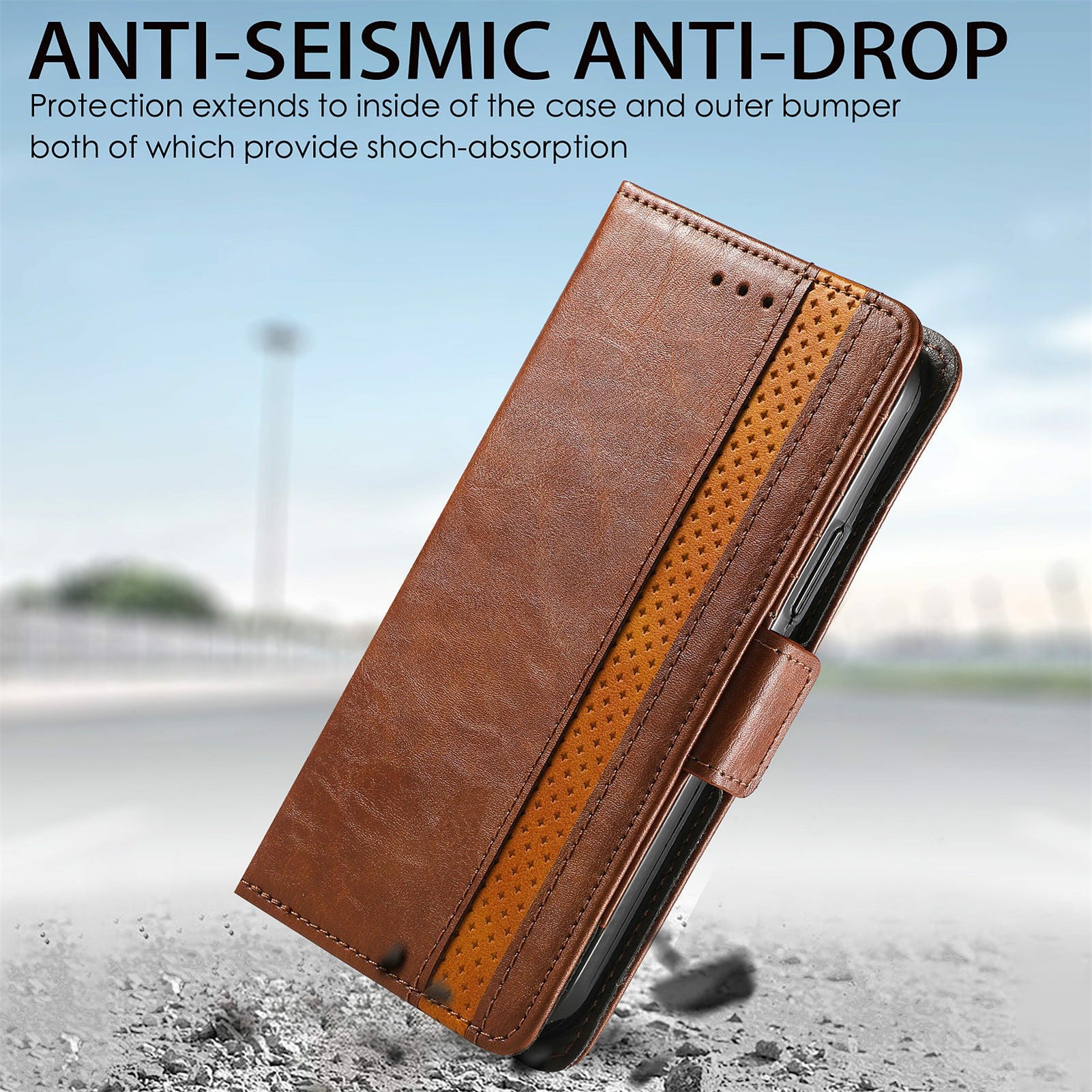 For Samsung Galaxy S20 Ultra CASENEO 002 Series Business Style Splicing Leather Case Stand Wallet Cover - Dark Brown