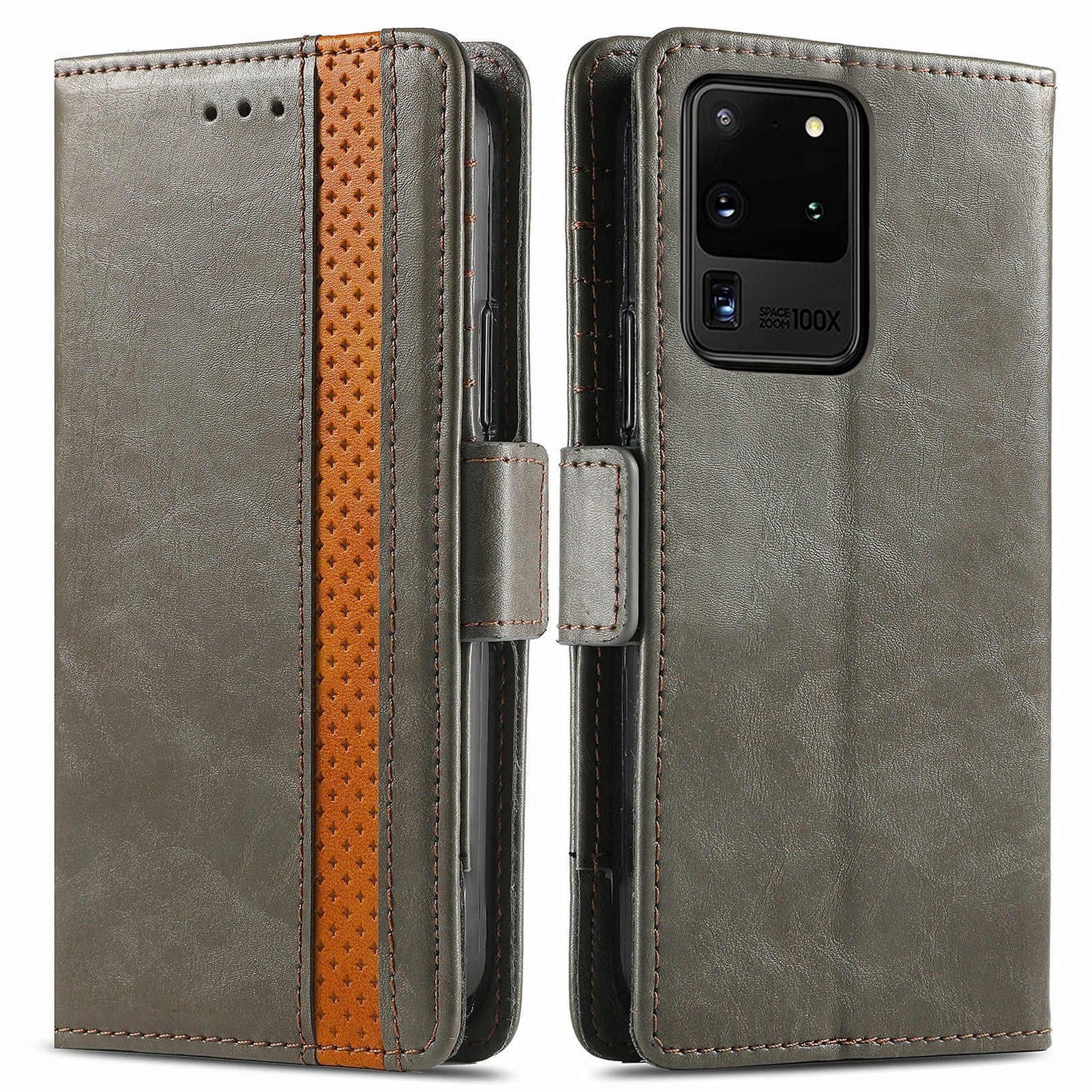 For Samsung Galaxy S20 Ultra CASENEO 002 Series Business Style Splicing Leather Case Stand Wallet Cover - Grey