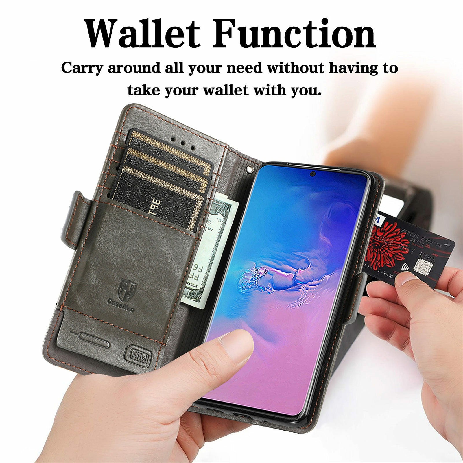 For Samsung Galaxy S20 Ultra CASENEO 002 Series Business Style Splicing Leather Case Stand Wallet Cover - Grey