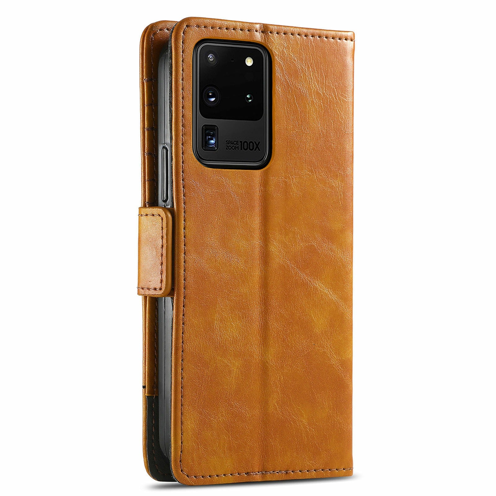 For Samsung Galaxy S20 Ultra CASENEO 002 Series Business Style Splicing Leather Case Stand Wallet Cover - Light Brown