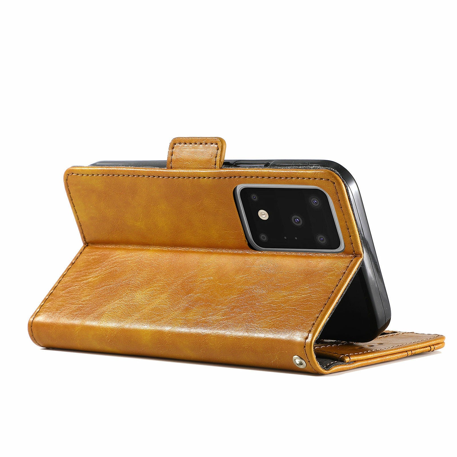 For Samsung Galaxy S20 Ultra CASENEO 002 Series Business Style Splicing Leather Case Stand Wallet Cover - Light Brown