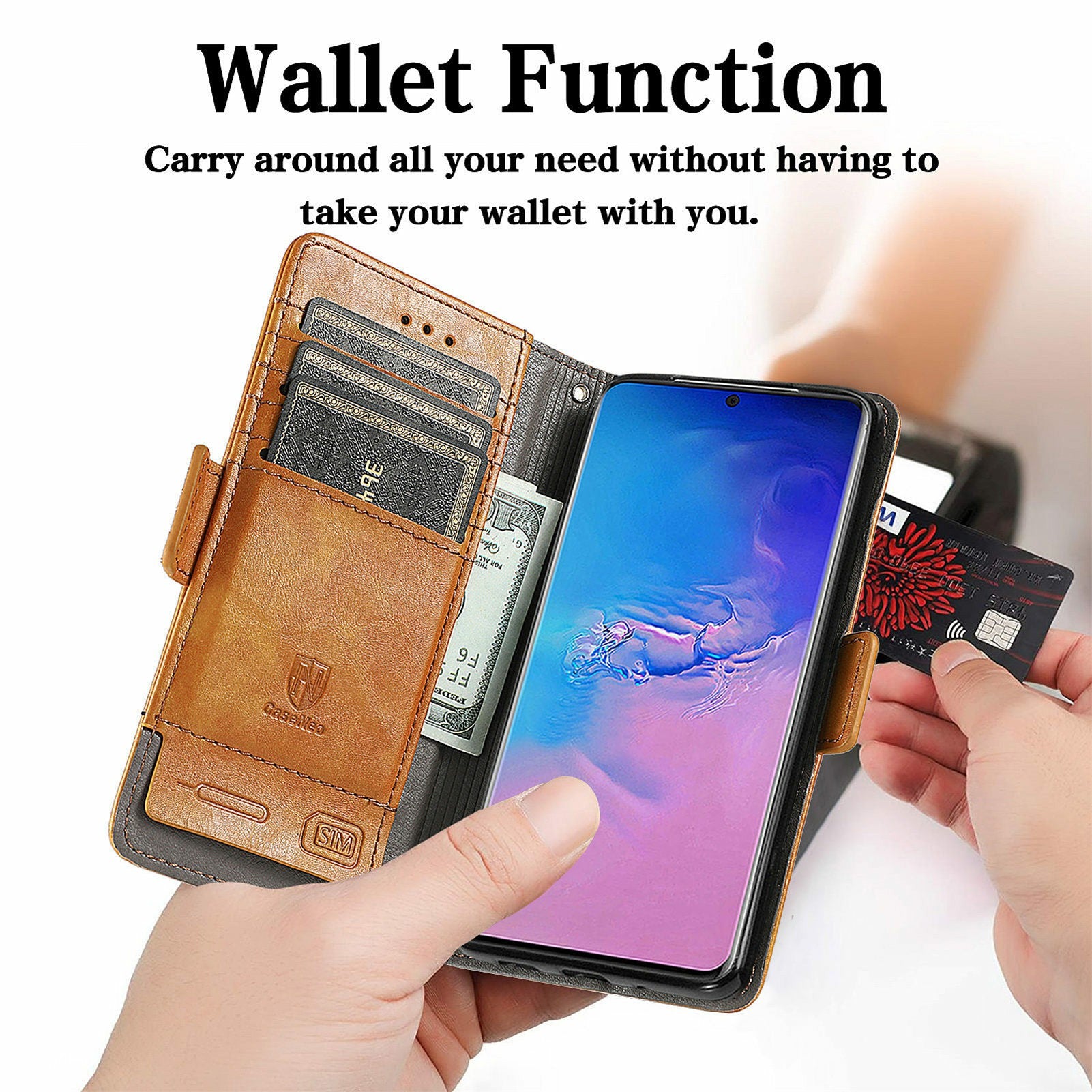 For Samsung Galaxy S20 Ultra CASENEO 002 Series Business Style Splicing Leather Case Stand Wallet Cover - Light Brown