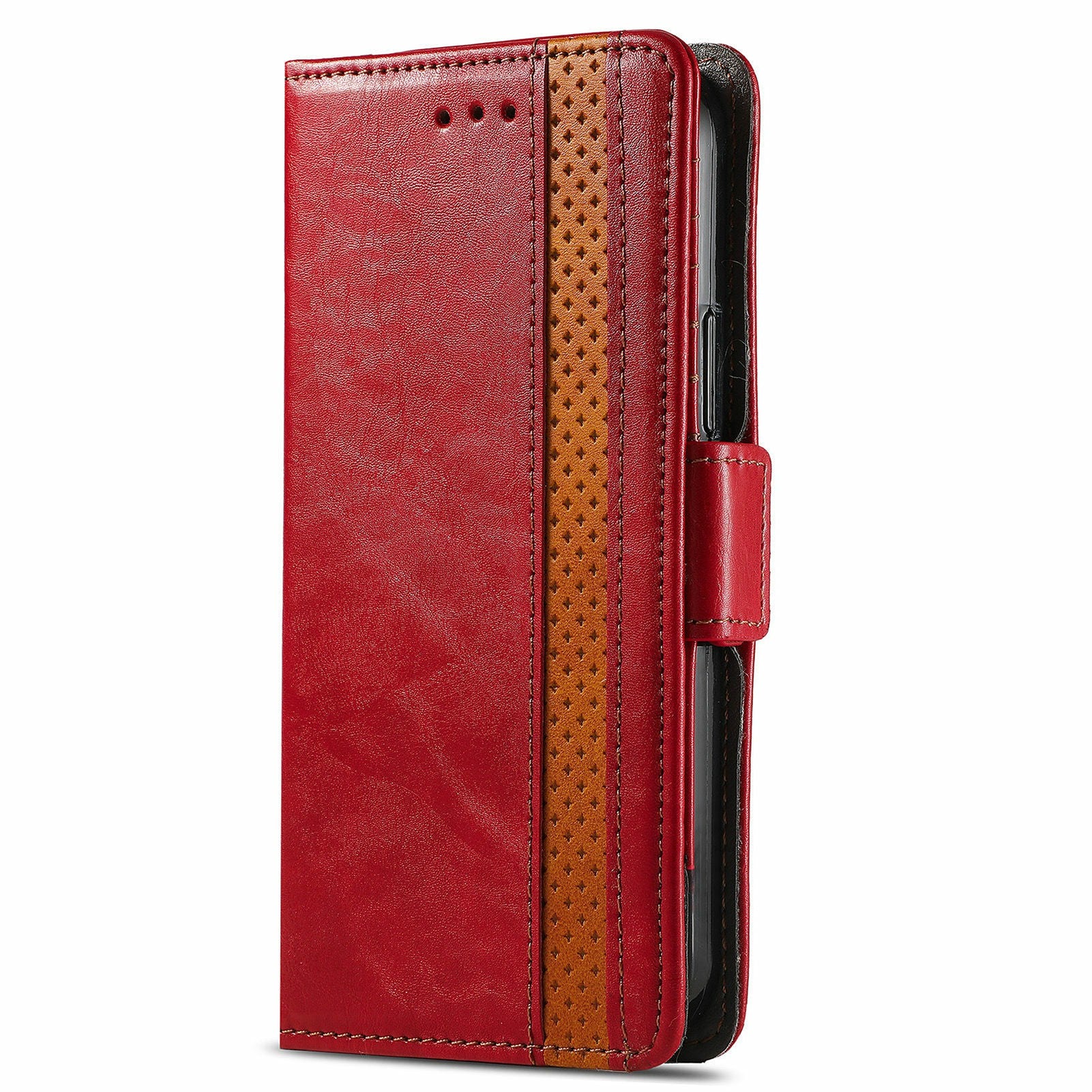 For Samsung Galaxy S20 Ultra CASENEO 002 Series Business Style Splicing Leather Case Stand Wallet Cover - Red