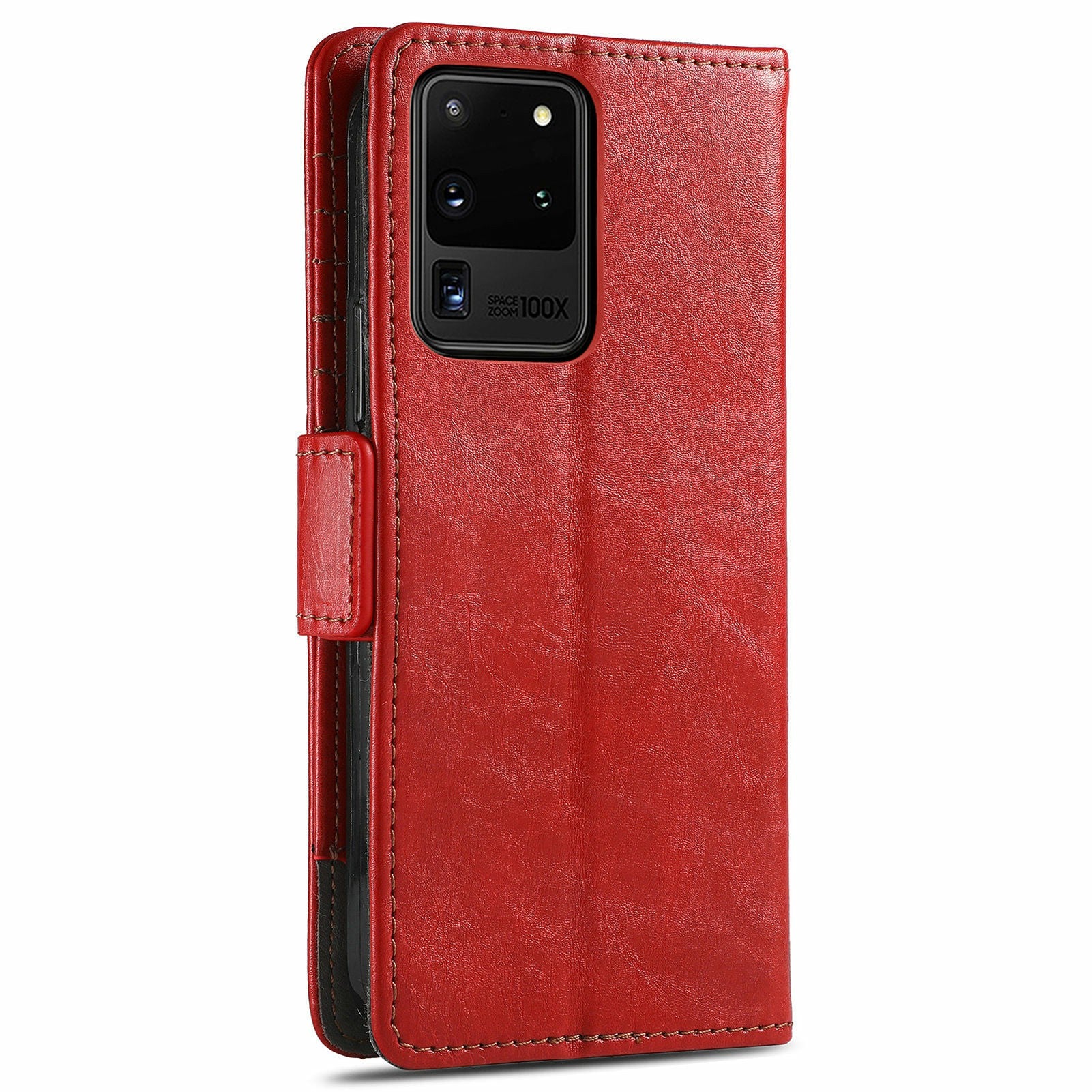 For Samsung Galaxy S20 Ultra CASENEO 002 Series Business Style Splicing Leather Case Stand Wallet Cover - Red