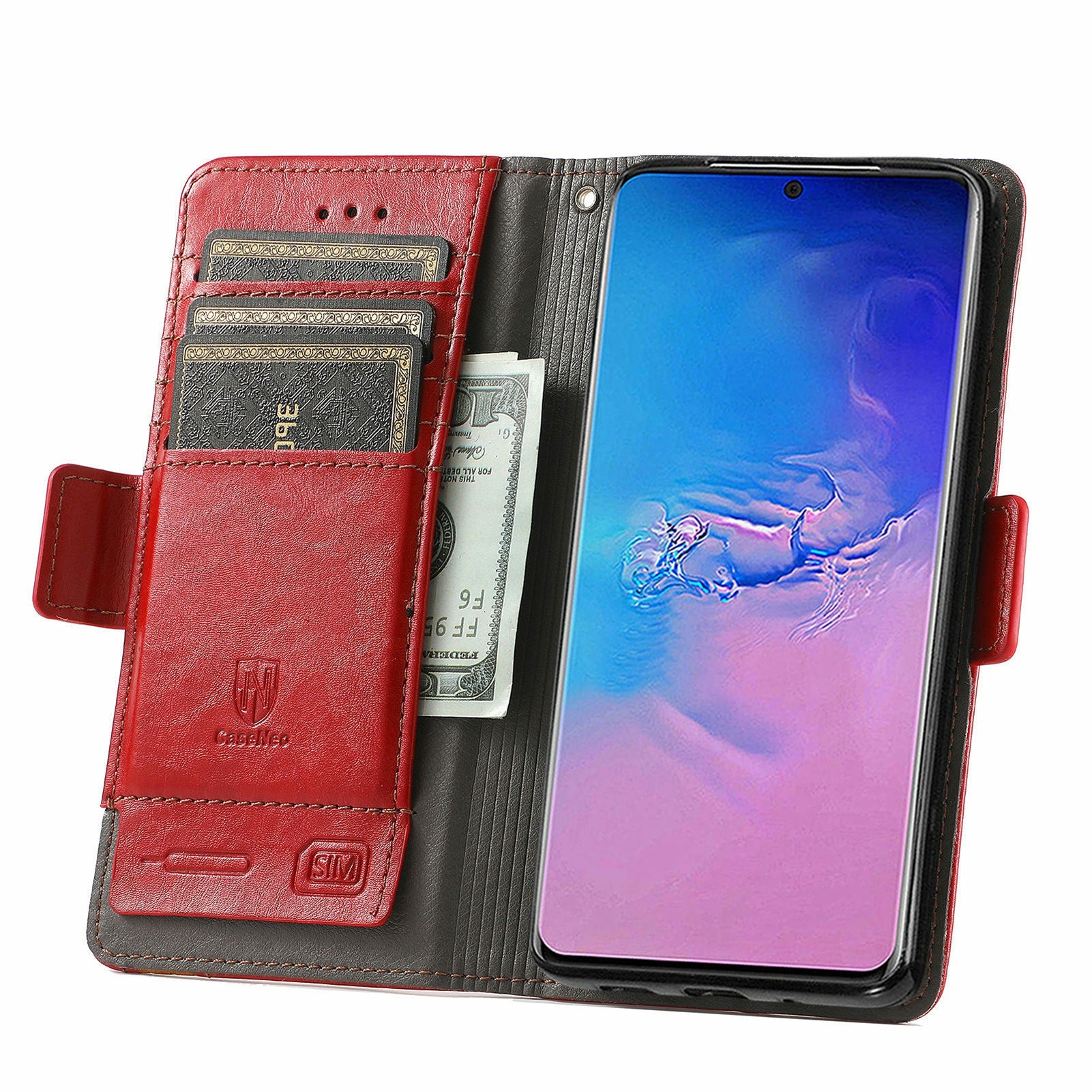 For Samsung Galaxy S20 Ultra CASENEO 002 Series Business Style Splicing Leather Case Stand Wallet Cover - Red