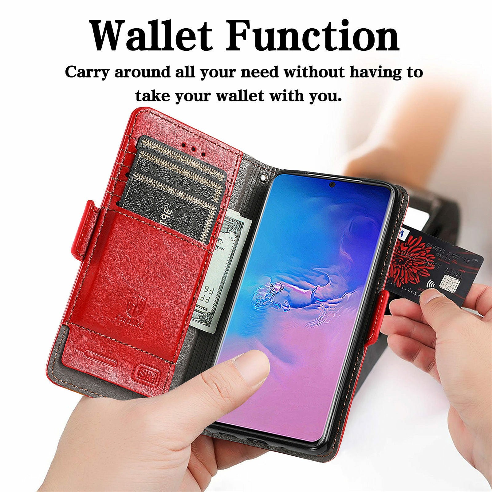 For Samsung Galaxy S20 Ultra CASENEO 002 Series Business Style Splicing Leather Case Stand Wallet Cover - Red