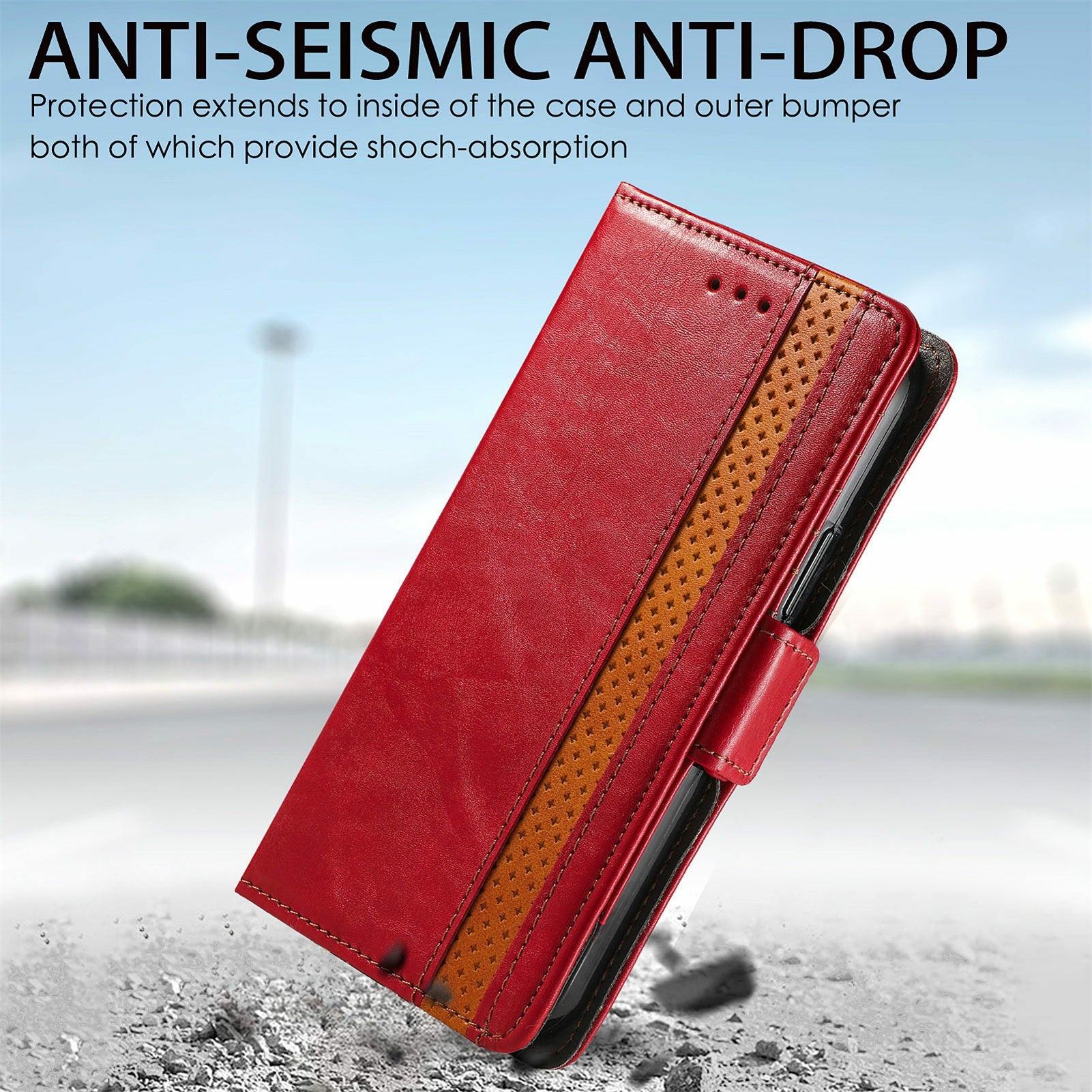 For Samsung Galaxy S20 Ultra CASENEO 002 Series Business Style Splicing Leather Case Stand Wallet Cover - Red