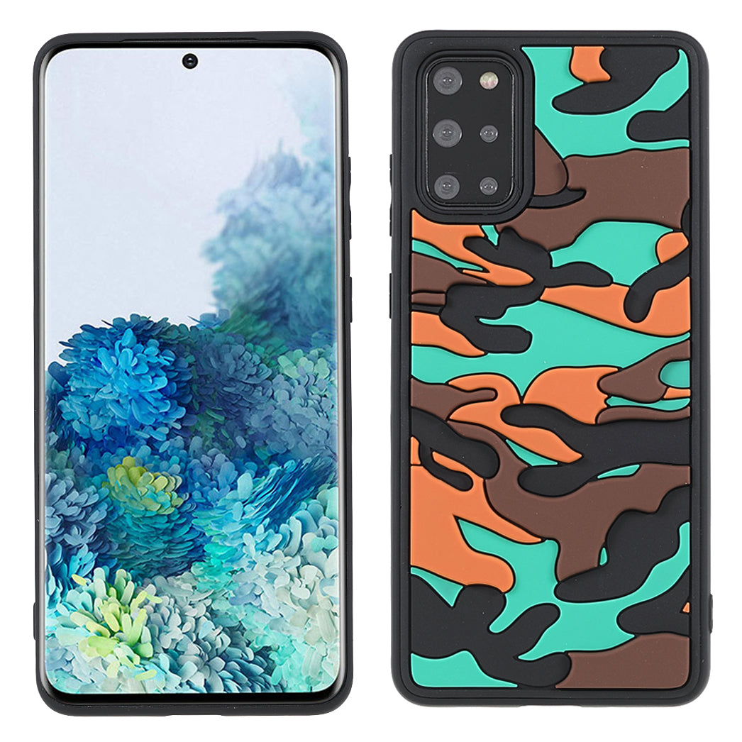 Camouflage Cloud Pattern Rugged Surface Silicone + TPU Hybrid Case Phone Shell Cover for Samsung Galaxy S20 Plus 4G/5G - Camouflage Orange