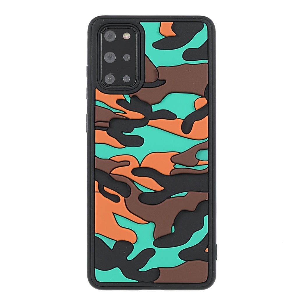 Camouflage Cloud Pattern Rugged Surface Silicone + TPU Hybrid Case Phone Shell Cover for Samsung Galaxy S20 Plus 4G/5G - Camouflage Orange