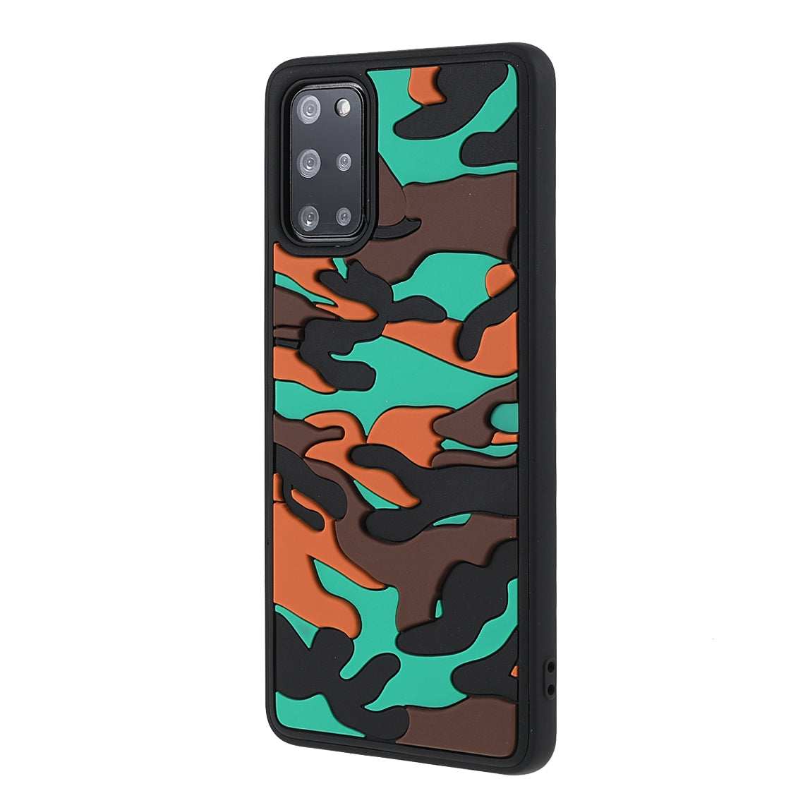 Camouflage Cloud Pattern Rugged Surface Silicone + TPU Hybrid Case Phone Shell Cover for Samsung Galaxy S20 Plus 4G/5G - Camouflage Orange