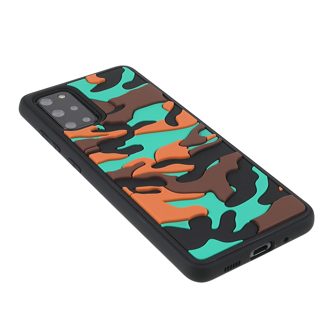 Camouflage Cloud Pattern Rugged Surface Silicone + TPU Hybrid Case Phone Shell Cover for Samsung Galaxy S20 Plus 4G/5G - Camouflage Orange