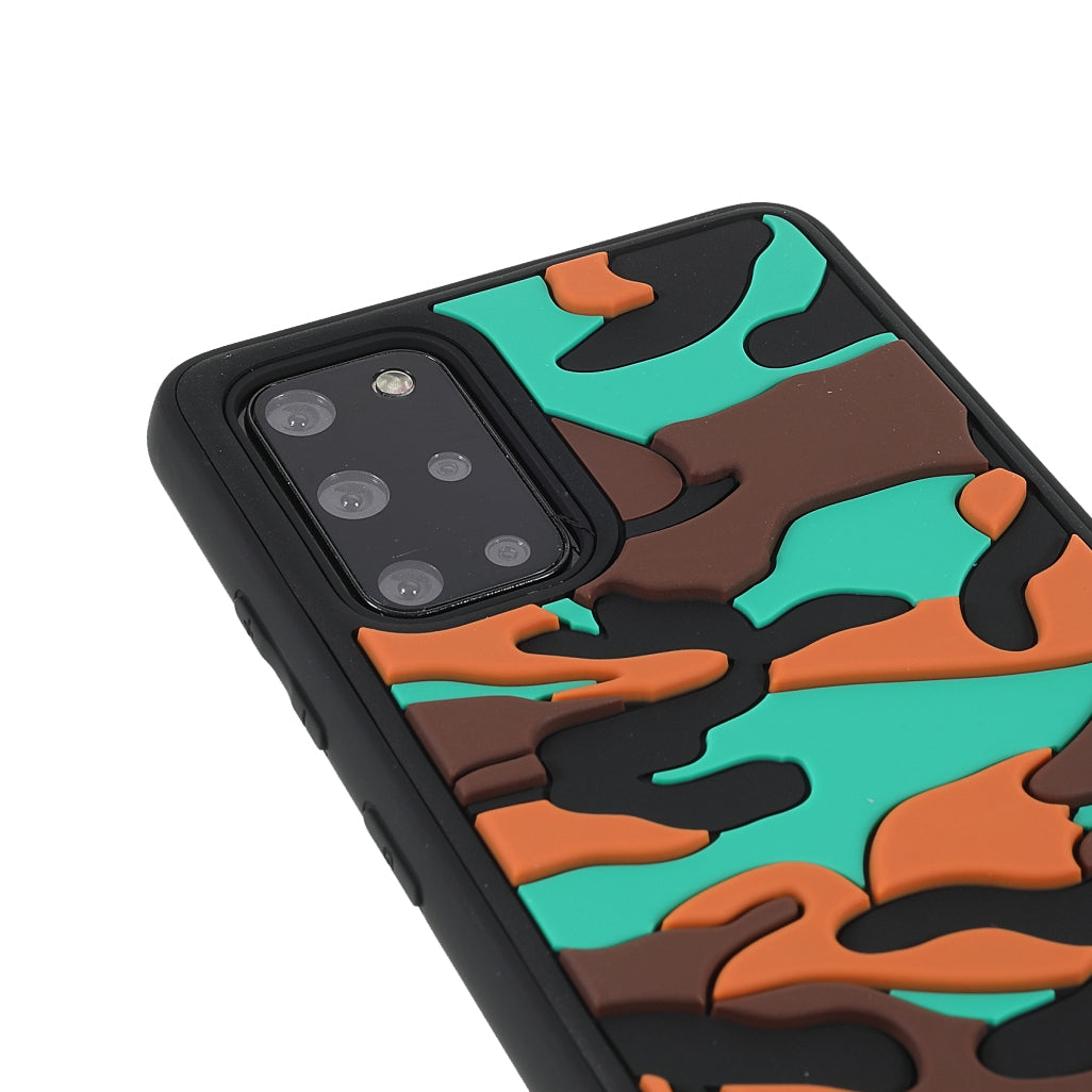 Camouflage Cloud Pattern Rugged Surface Silicone + TPU Hybrid Case Phone Shell Cover for Samsung Galaxy S20 Plus 4G/5G - Camouflage Orange