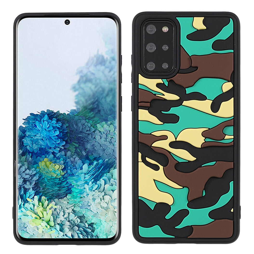 Camouflage Cloud Pattern Rugged Surface Silicone + TPU Hybrid Case Phone Shell Cover for Samsung Galaxy S20 Plus 4G/5G - Camouflage Green