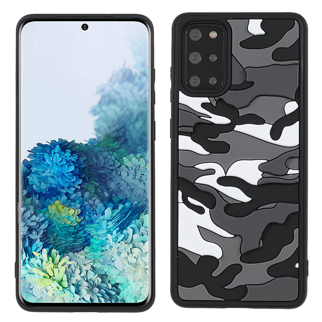 Camouflage Cloud Pattern Rugged Surface Silicone + TPU Hybrid Case Phone Shell Cover for Samsung Galaxy S20 Plus 4G/5G - Camouflage Grey