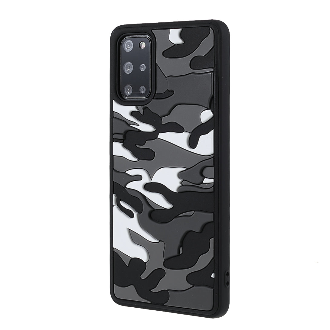 Camouflage Cloud Pattern Rugged Surface Silicone + TPU Hybrid Case Phone Shell Cover for Samsung Galaxy S20 Plus 4G/5G - Camouflage Grey