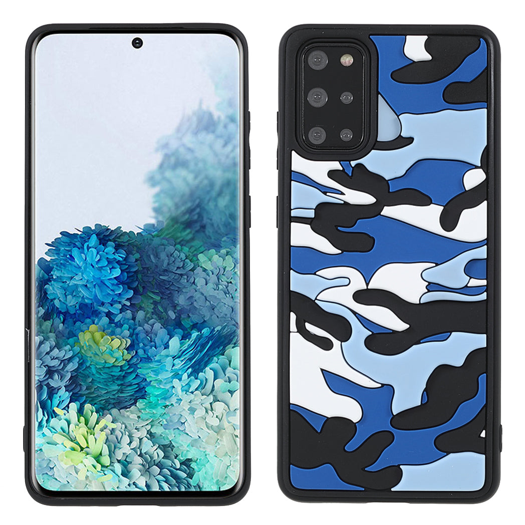 Camouflage Cloud Pattern Rugged Surface Silicone + TPU Hybrid Case Phone Shell Cover for Samsung Galaxy S20 Plus 4G/5G - Camouflage Blue