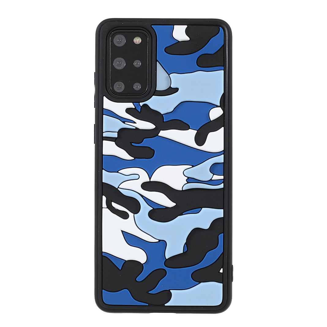 Camouflage Cloud Pattern Rugged Surface Silicone + TPU Hybrid Case Phone Shell Cover for Samsung Galaxy S20 Plus 4G/5G - Camouflage Blue