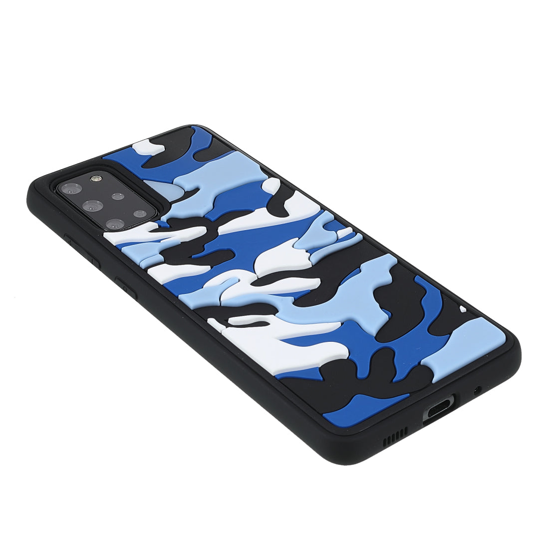 Camouflage Cloud Pattern Rugged Surface Silicone + TPU Hybrid Case Phone Shell Cover for Samsung Galaxy S20 Plus 4G/5G - Camouflage Blue