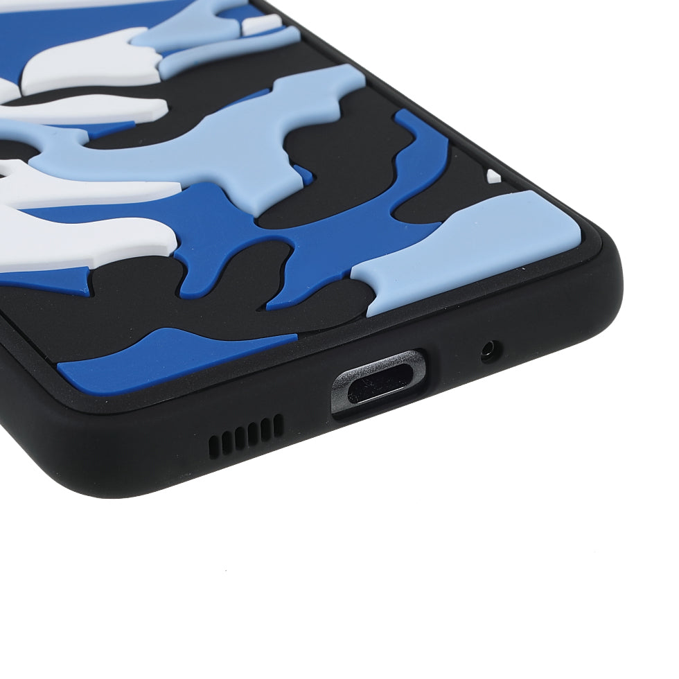 Camouflage Cloud Pattern Rugged Surface Silicone + TPU Hybrid Case Phone Shell Cover for Samsung Galaxy S20 Plus 4G/5G - Camouflage Blue