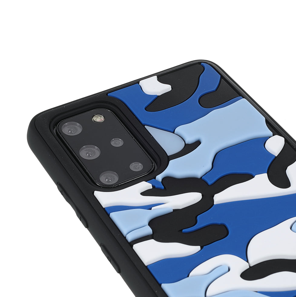 Camouflage Cloud Pattern Rugged Surface Silicone + TPU Hybrid Case Phone Shell Cover for Samsung Galaxy S20 Plus 4G/5G - Camouflage Blue