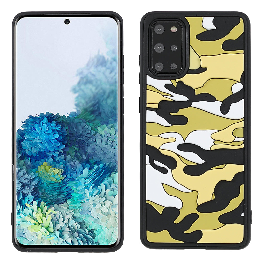 Camouflage Cloud Pattern Rugged Surface Silicone + TPU Hybrid Case Phone Shell Cover for Samsung Galaxy S20 Plus 4G/5G - Camouflage Yellow