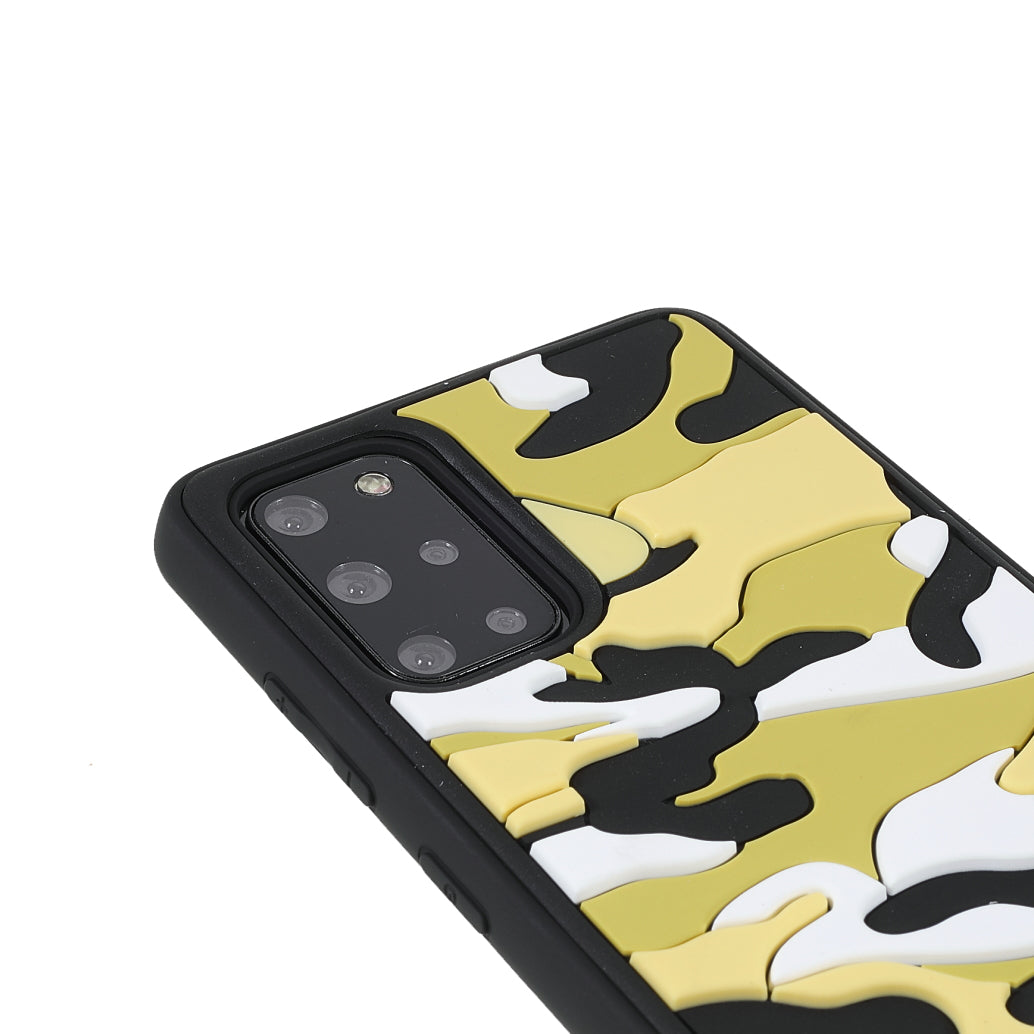 Camouflage Cloud Pattern Rugged Surface Silicone + TPU Hybrid Case Phone Shell Cover for Samsung Galaxy S20 Plus 4G/5G - Camouflage Yellow